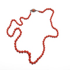 Coral Necklace Art Deco 22" Natural Tomato Red