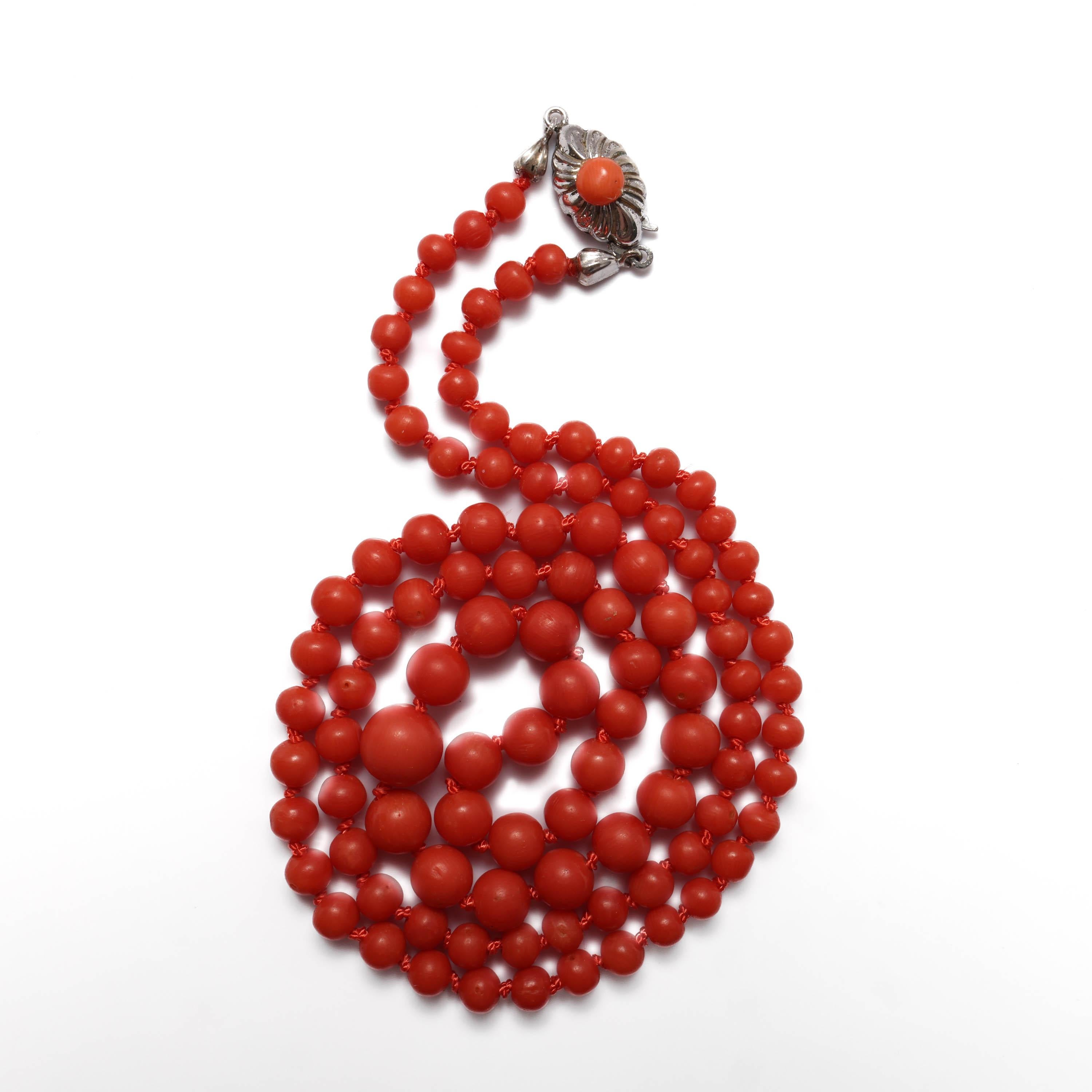 Bead Coral Necklace Art Deco 22