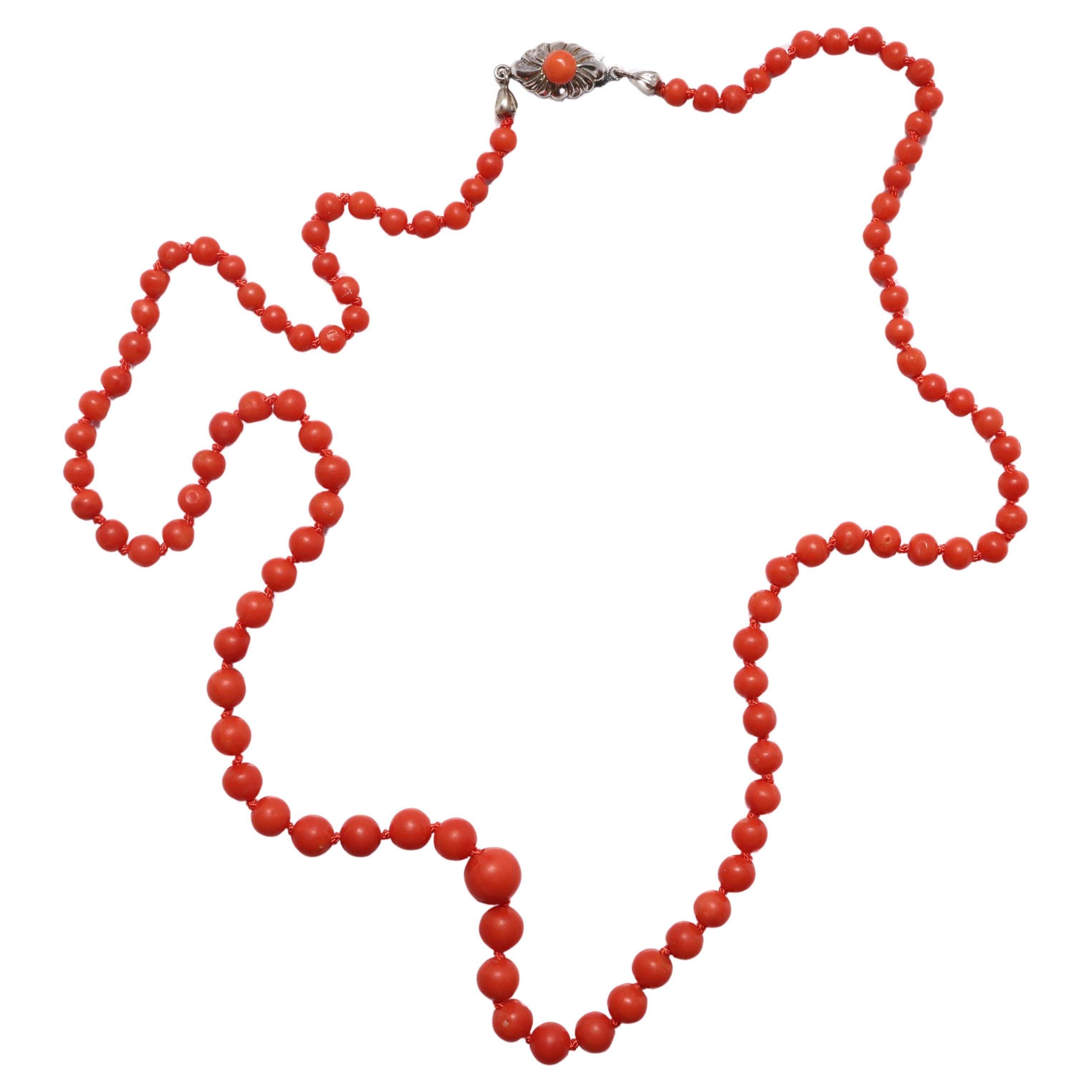 Coral Necklace Art Deco 22" Natural Tomato Red For Sale