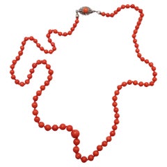 Coral Necklace Art Deco 22" Natural Tomato Red