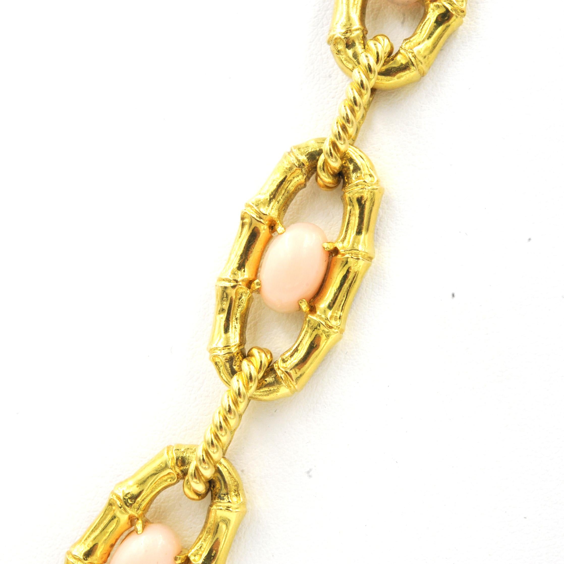 Coral Necklace and Bracelet Bamboo Motif 18 Karat Yellow Gold French Made In Good Condition In MIAMI, FL