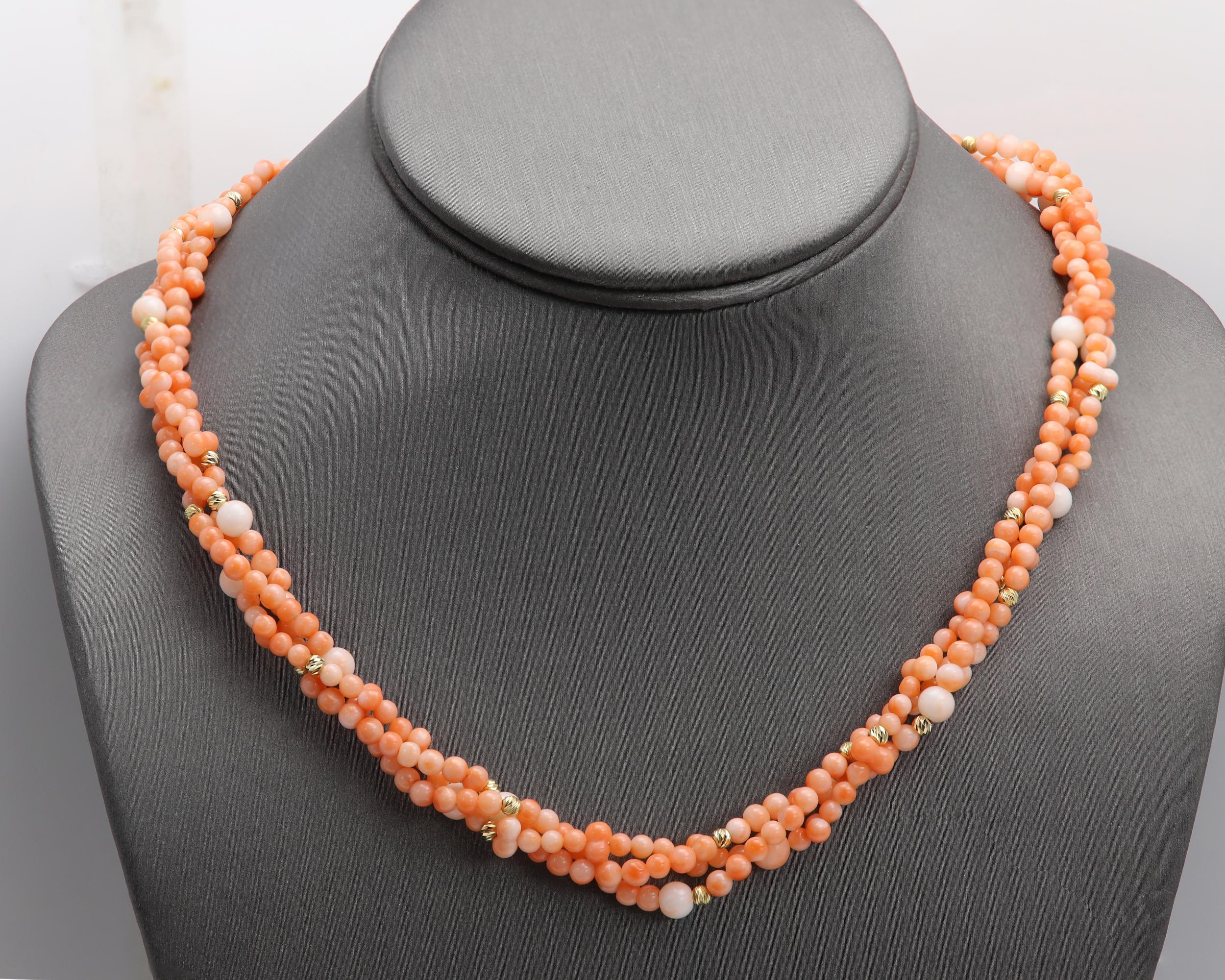 Korallenkette mit 14k Gold Perlen Natürliche Perle rote Korallen (Rundschliff) im Angebot