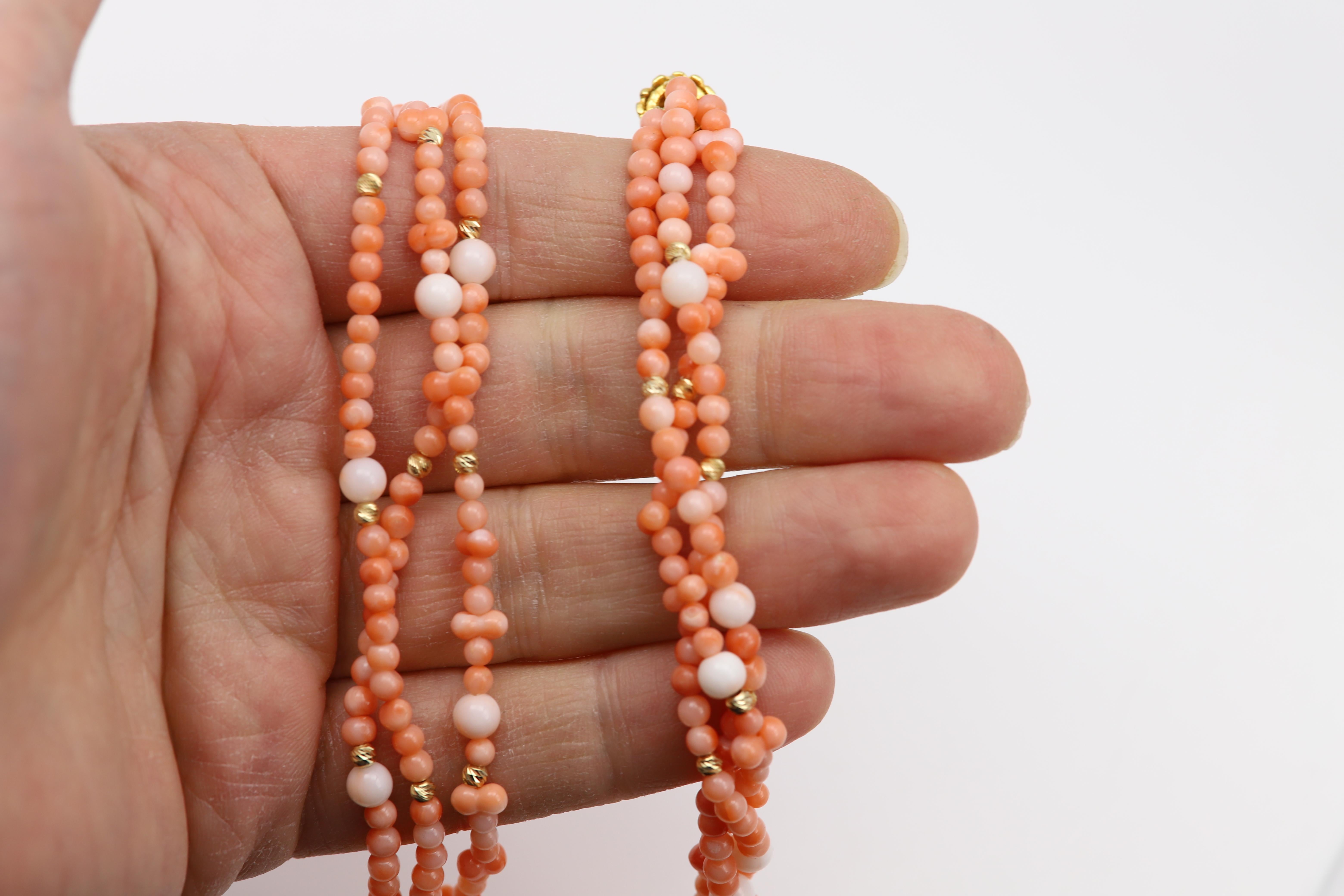 Korallenkette mit 14k Gold Perlen Natürliche Perle rote Korallen im Angebot 2