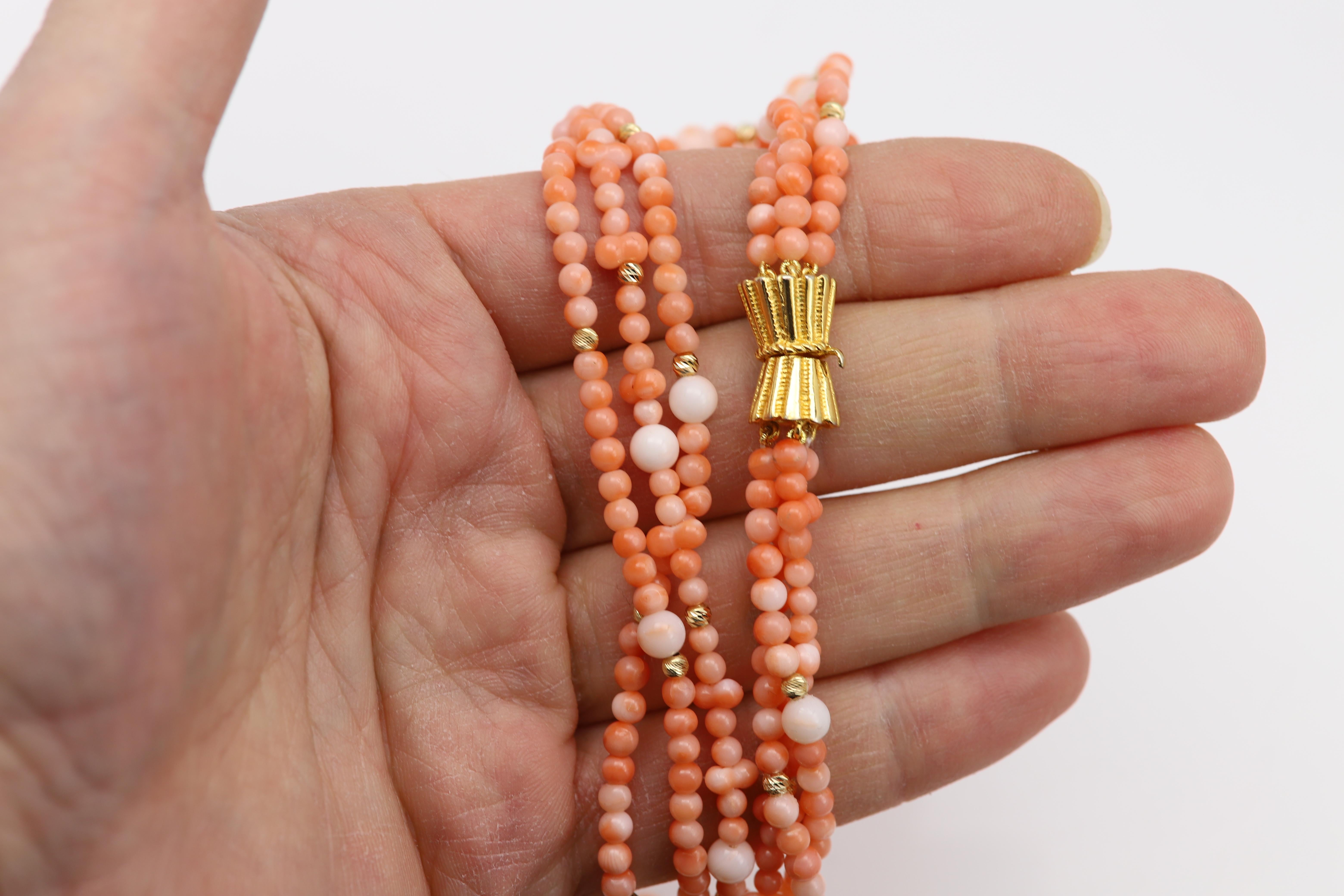 Korallenkette mit 14k Gold Perlen Natürliche Perle rote Korallen im Angebot 3