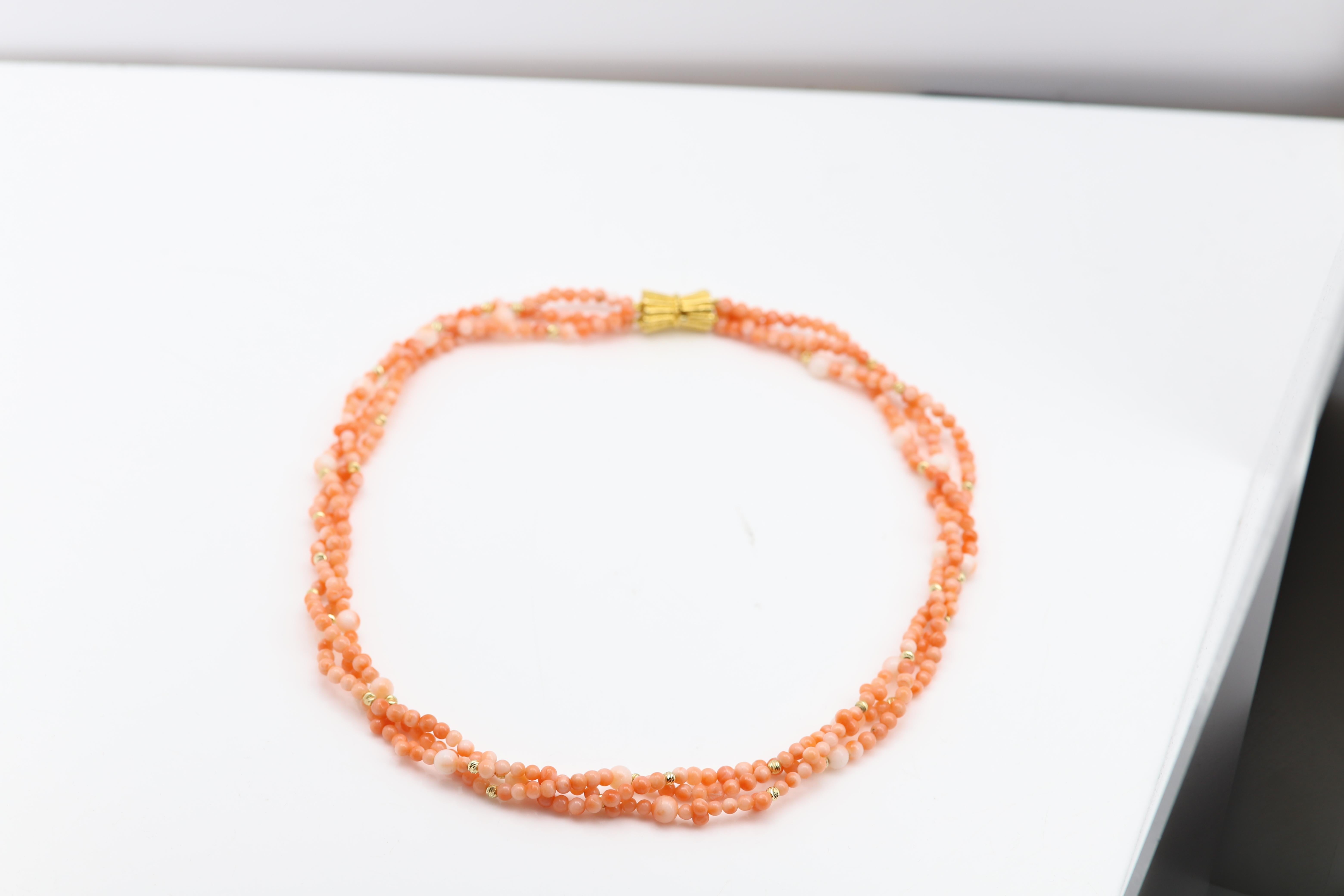 Korallenkette mit 14k Gold Perlen Natürliche Perle rote Korallen im Angebot 4