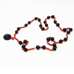 Coral Necklace with Agate Cameo and Agate Balls, Biedermeier