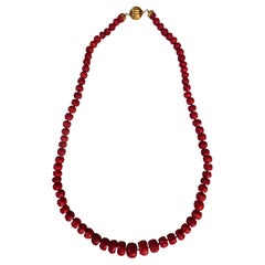 Coral necklace with gold setting.