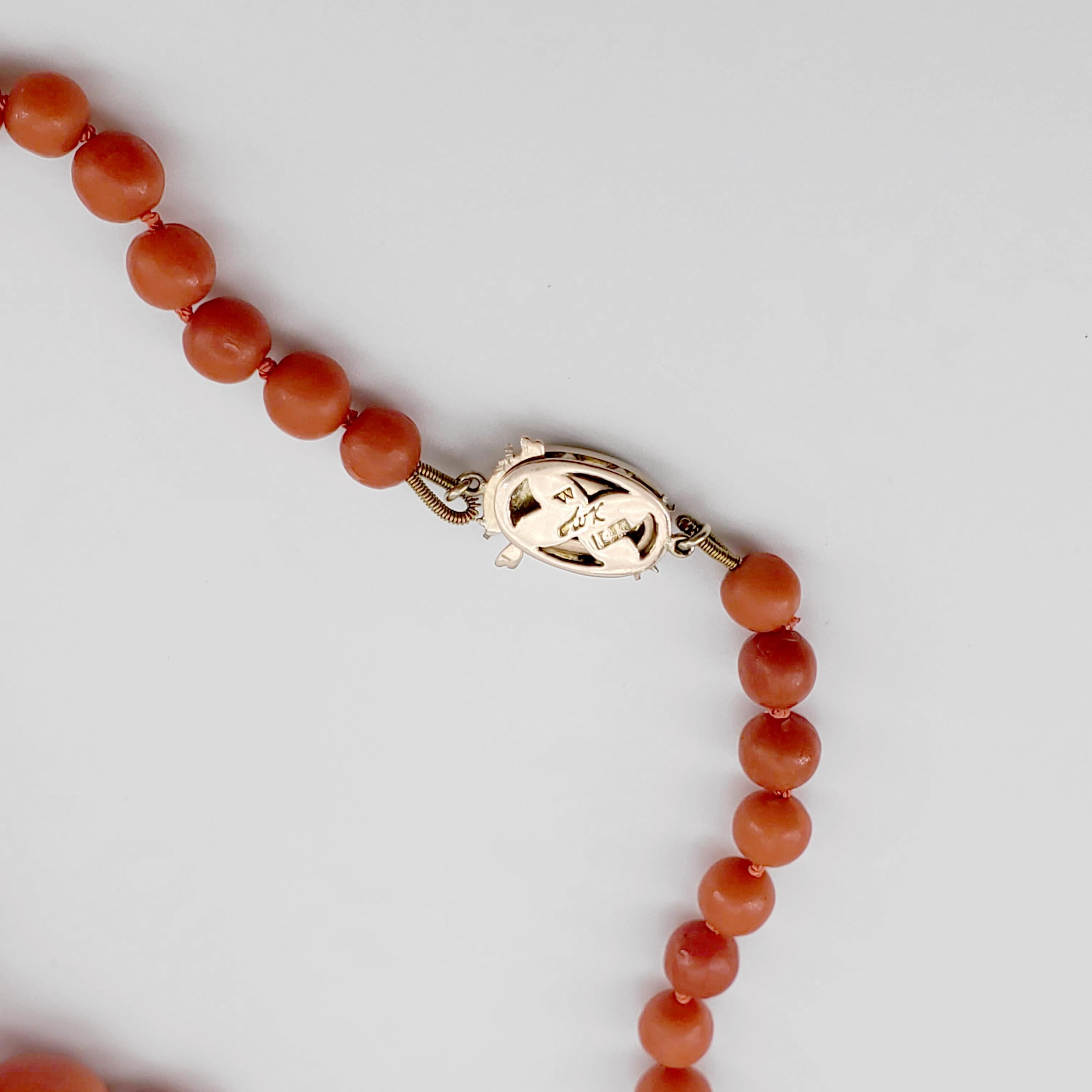 Coral Necklace with Jade Clasp, circa 1960s 11