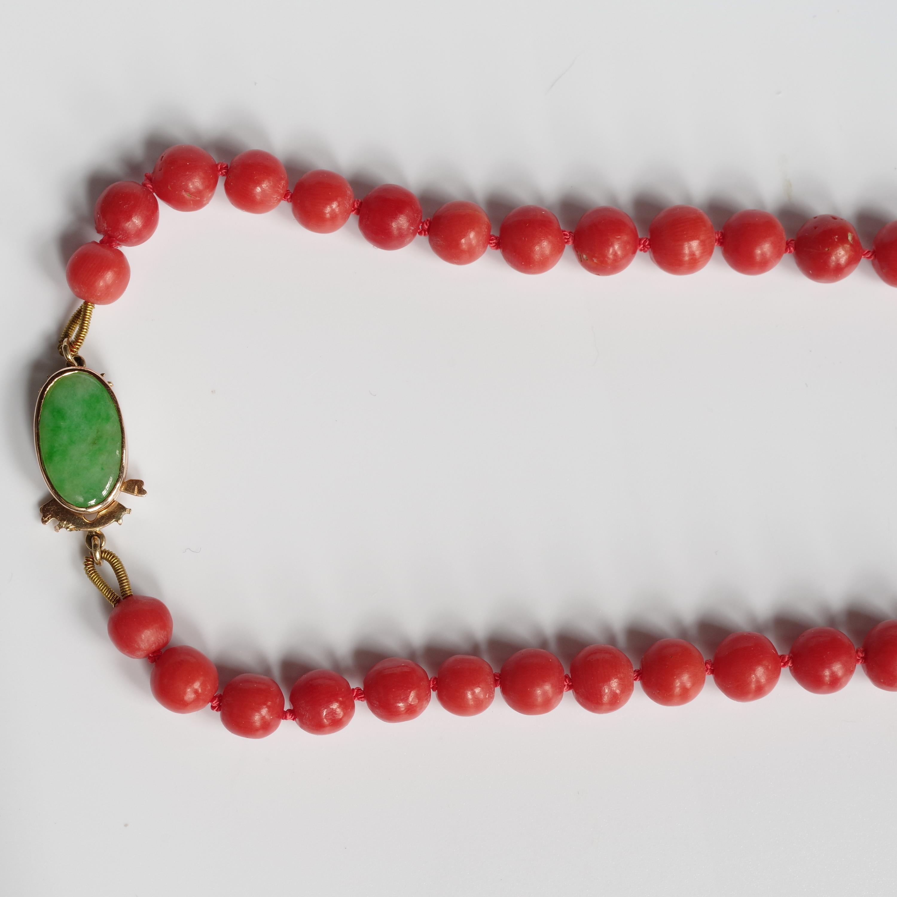 Coral Necklace with Jade Clasp, circa 1960s 6