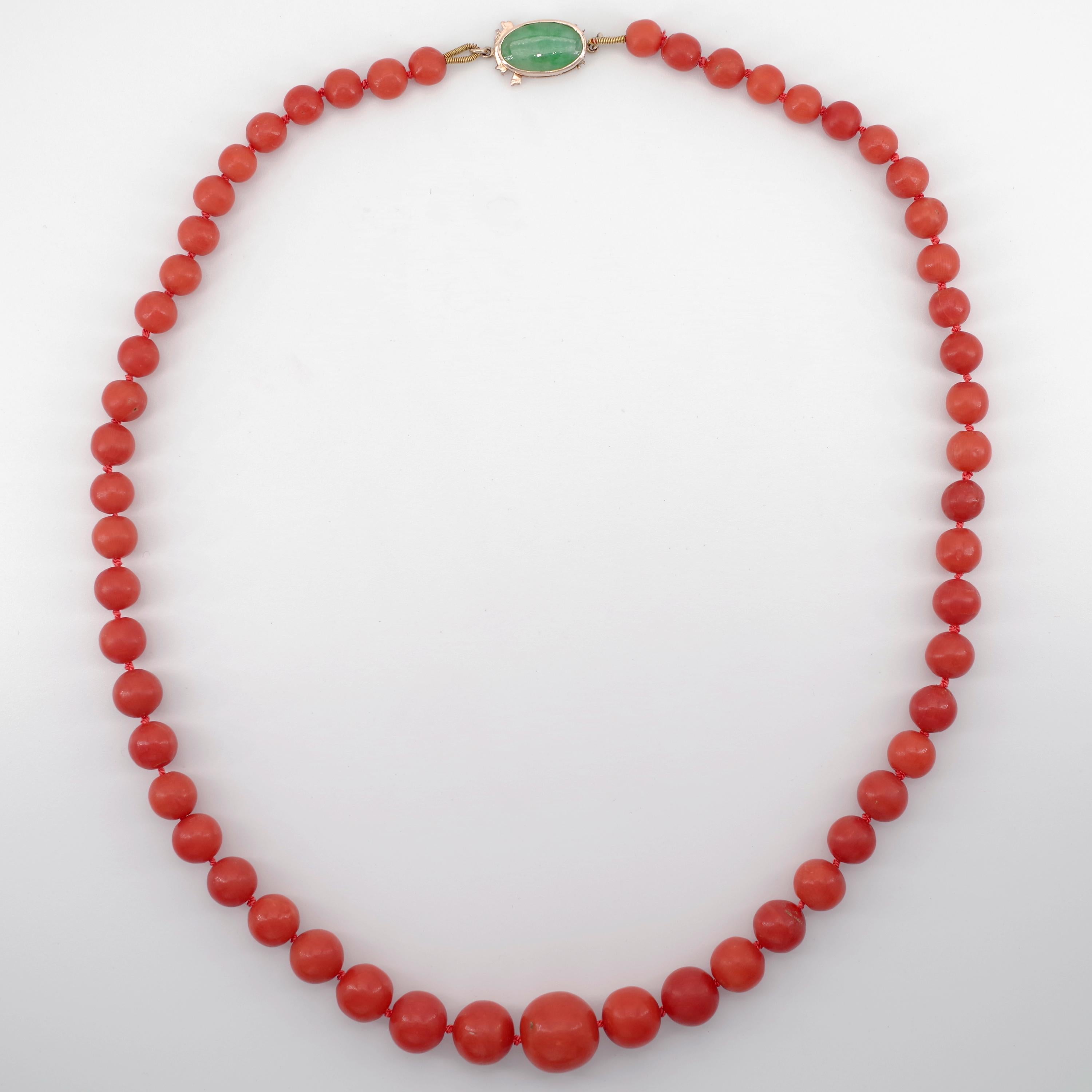 Coral Necklace with Jade Clasp, circa 1960s 7