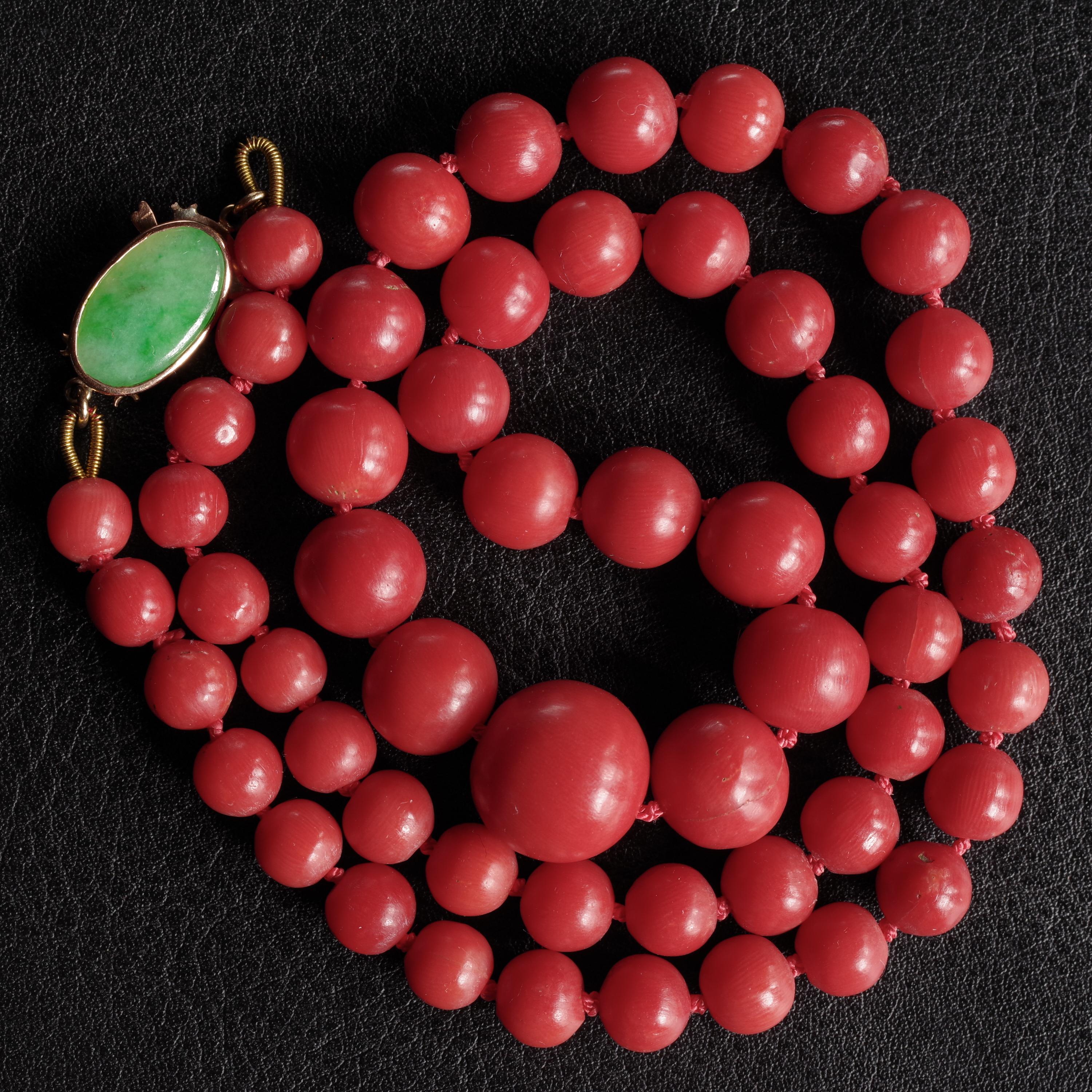 Women's Coral Necklace with Jade Clasp, circa 1960s