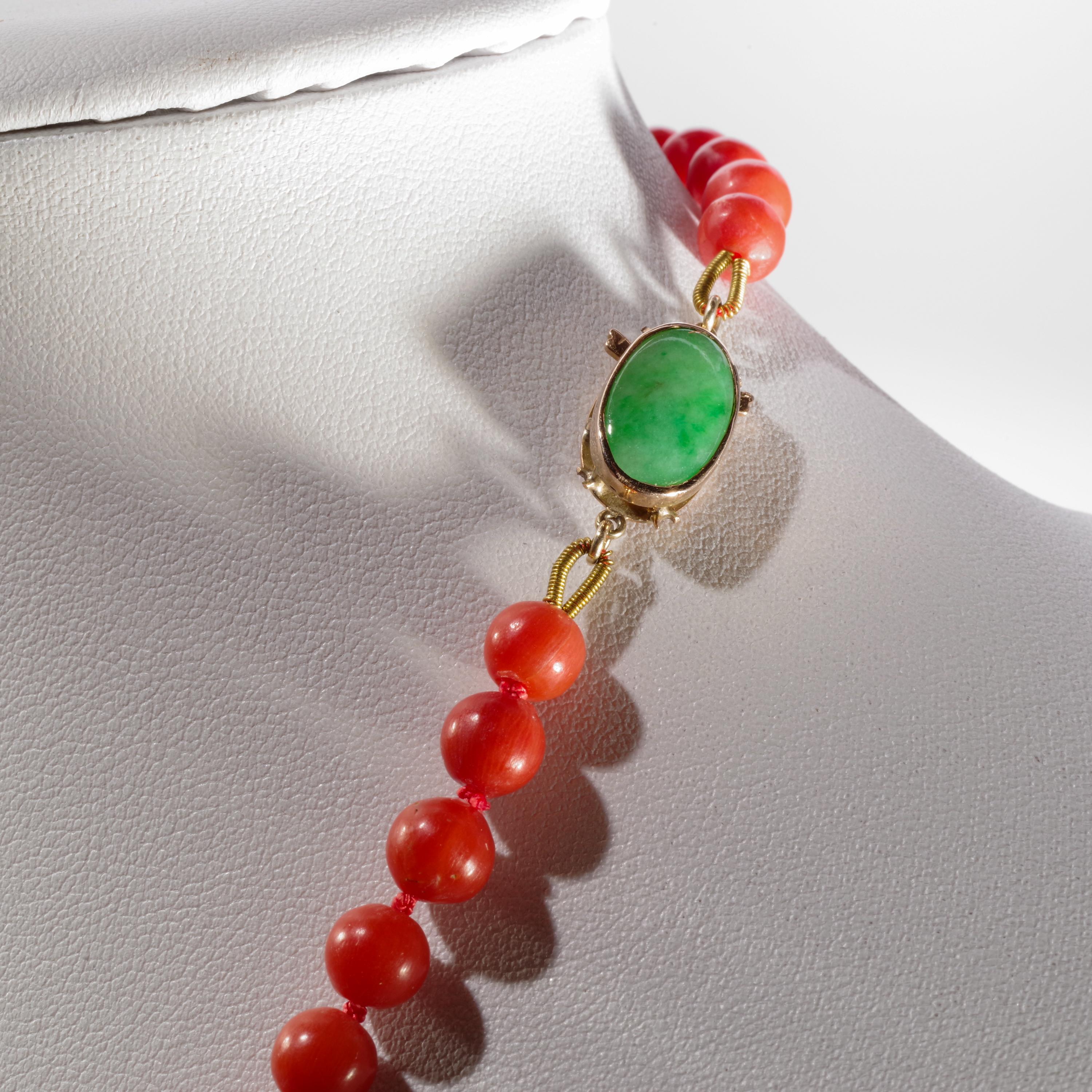 Coral Necklace with Jade Clasp, circa 1960s 1