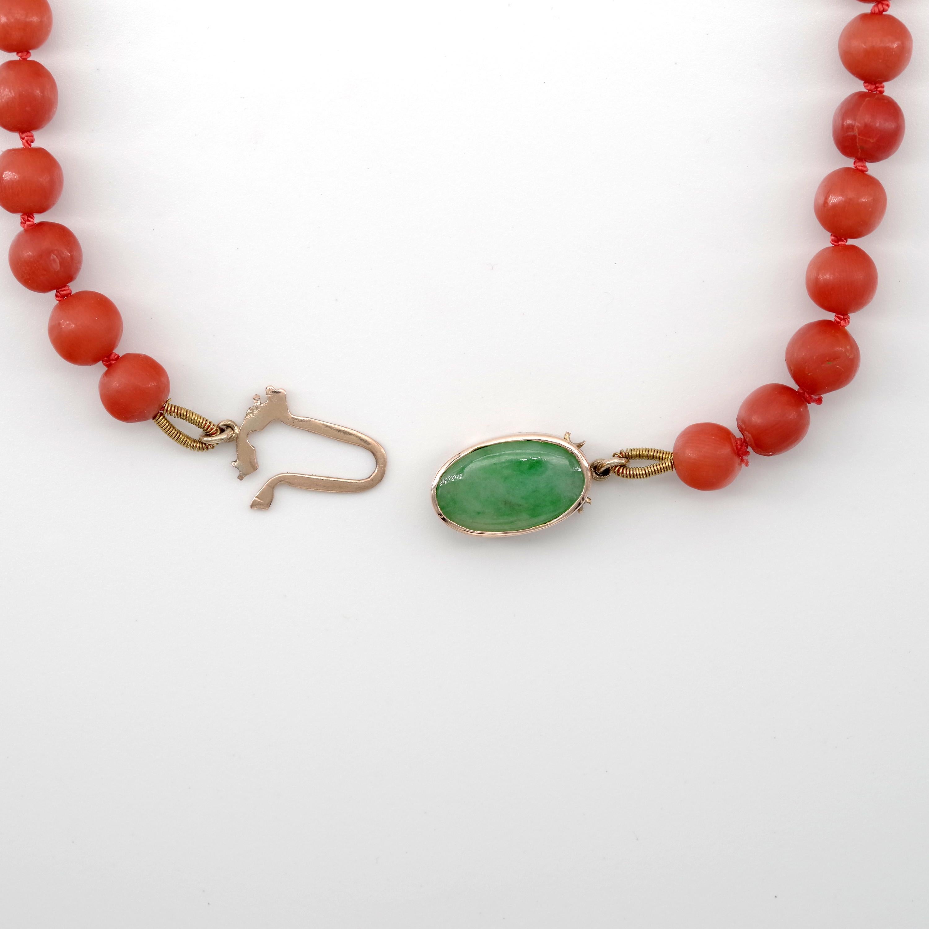 Coral Necklace with Jade Clasp, circa 1960s 8