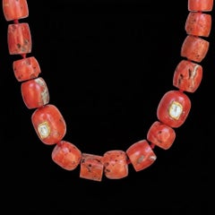Coral Necklace with Polki Diamonds, 24k Gold, 14k Gold, 16"