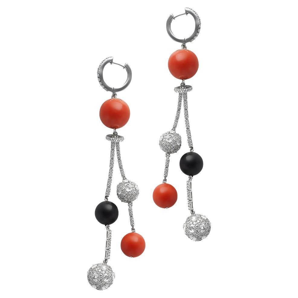 Manpriya B Slice Diamond and Black Onyx 18 Karat White Gold Dangle