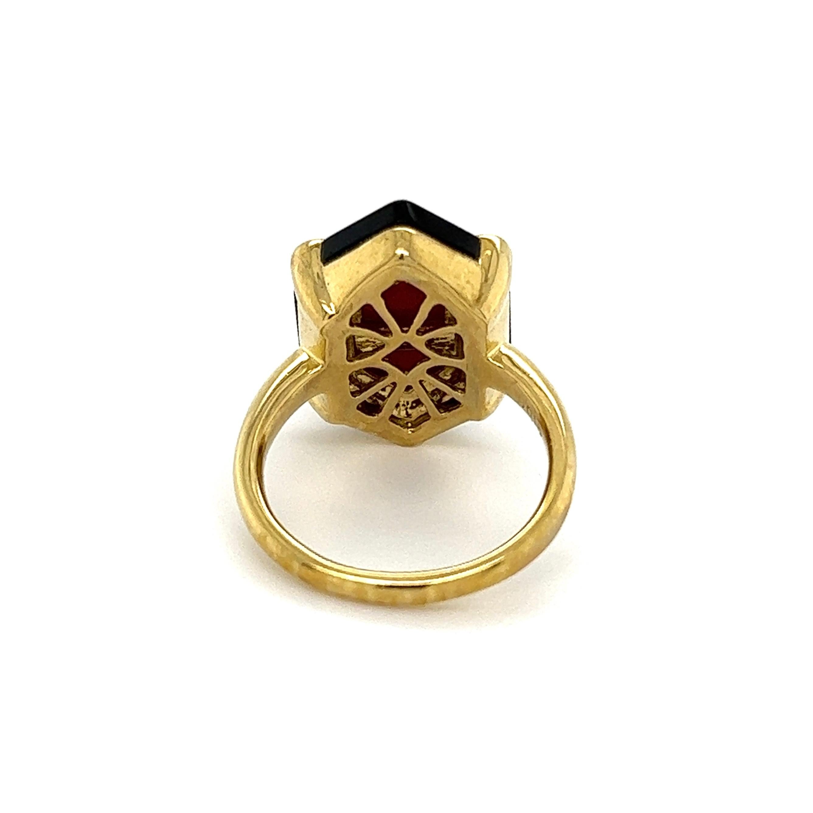 Mixed Cut Coral Onyx and Diamond Art Deco Revival Gold Ring Estate Fine Jewelry