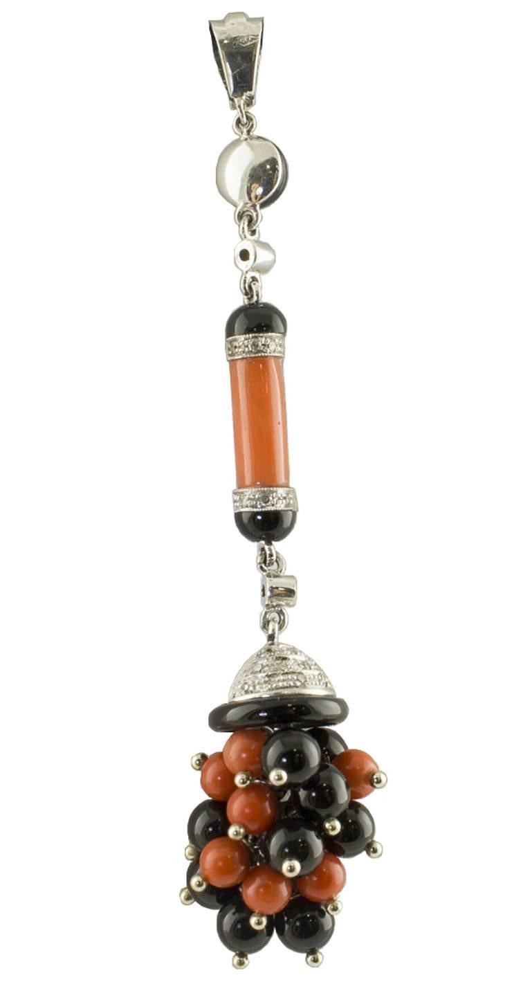 Women's  Coral Onyx Diamond & White Gold Pendant