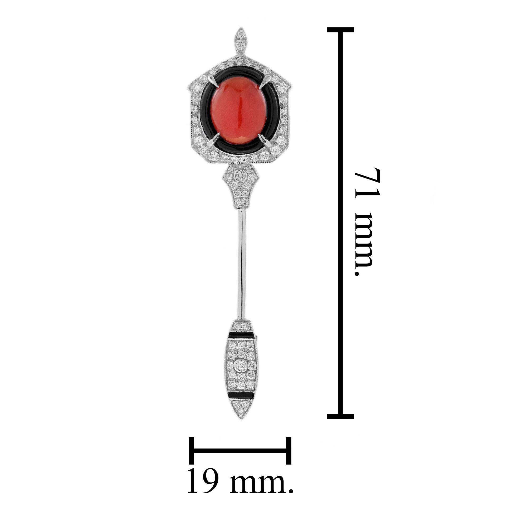 De las mujeres Broche alfiler de oro blanco de 14 quilates con flecha estilo Art Decó de ónice coralino y diamante en venta