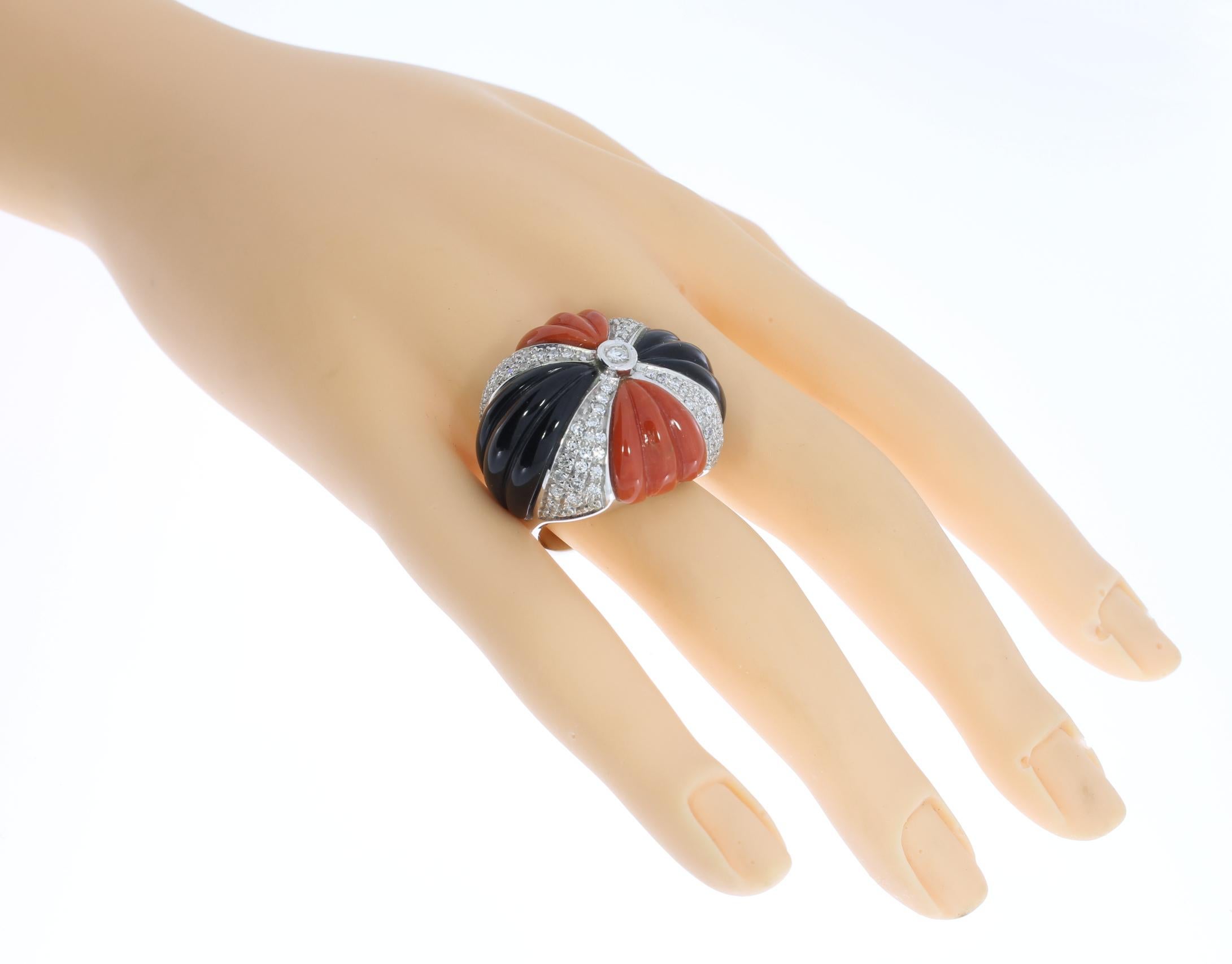 Coral Onyx Diamond Dome Ring For Sale 1