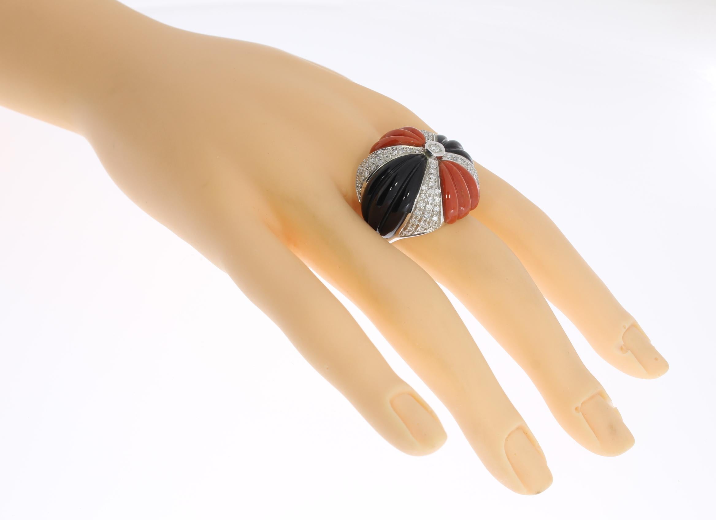 Coral Onyx Diamond Dome Ring For Sale 2