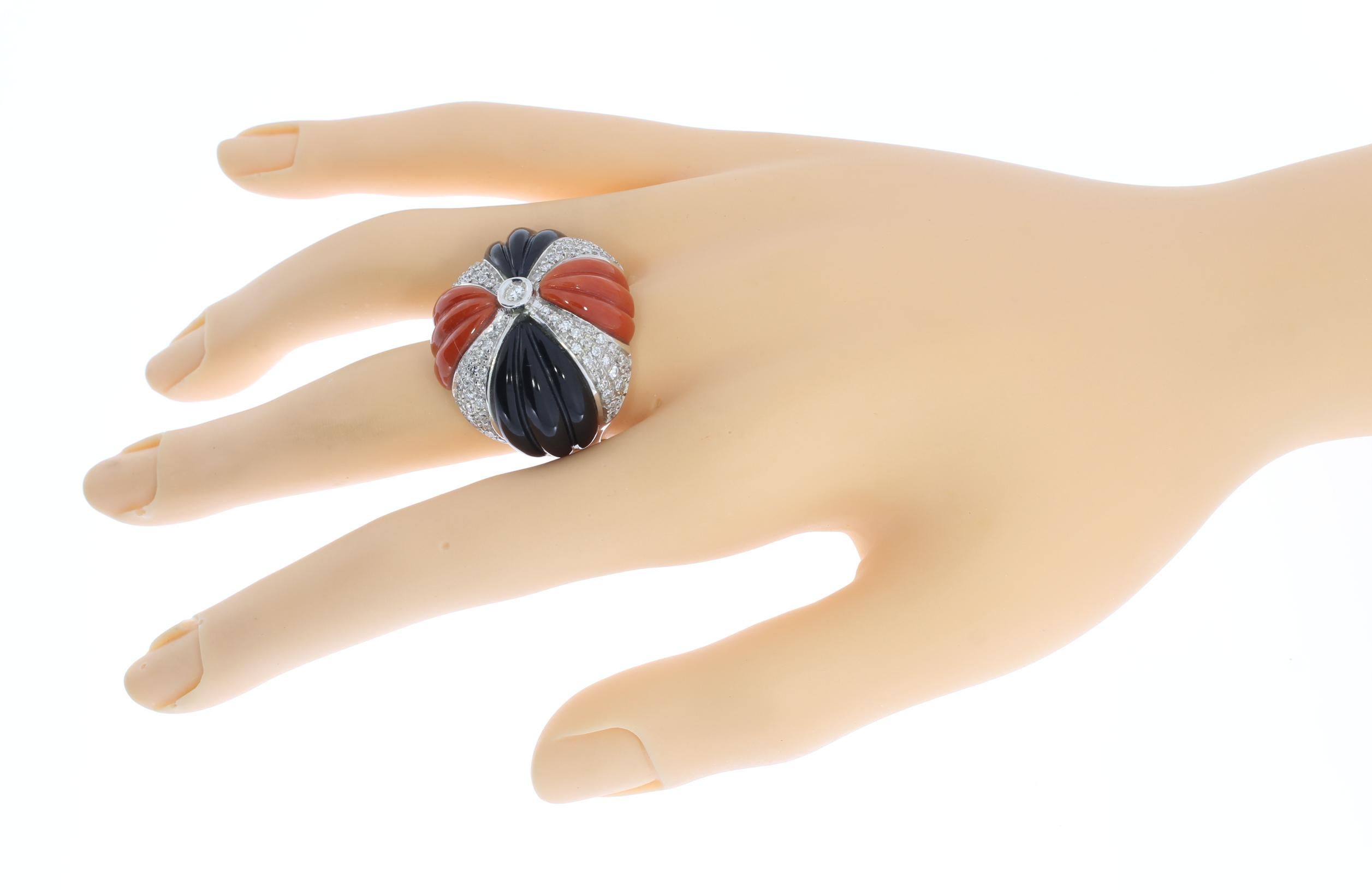 Coral Onyx Diamond Dome Ring For Sale 3