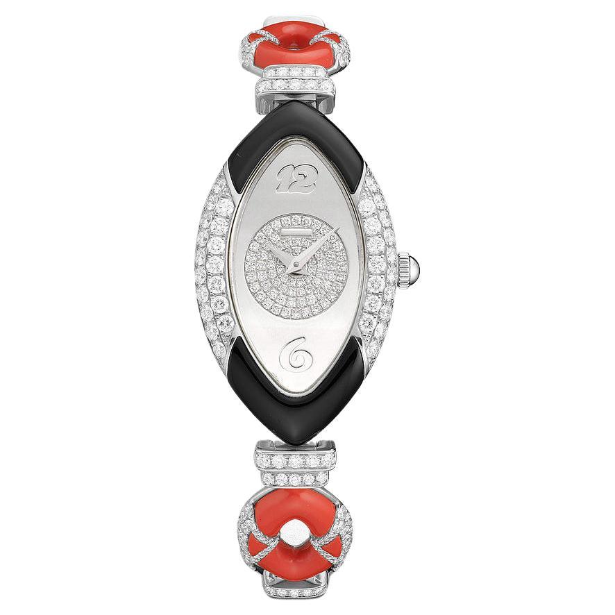 Schweizer Uhr mit Koralle Onyx Diamant