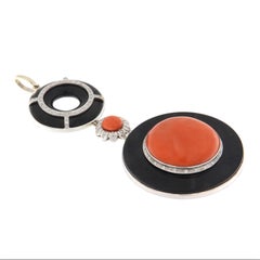 Pendentif en or blanc 18 carats Corail Onyx Diamants