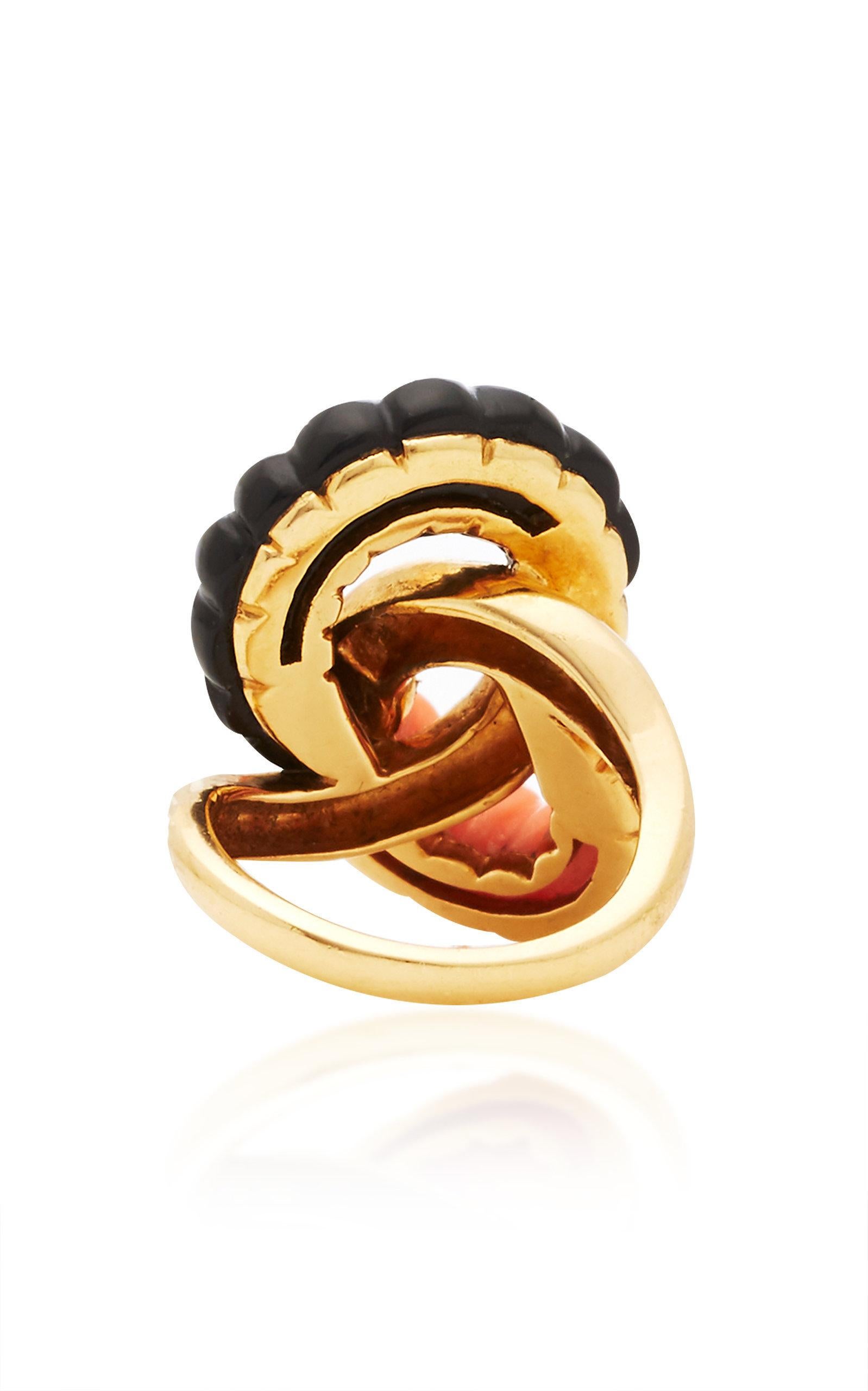 Women's Coral Onyx Diamonds Ring For Sale