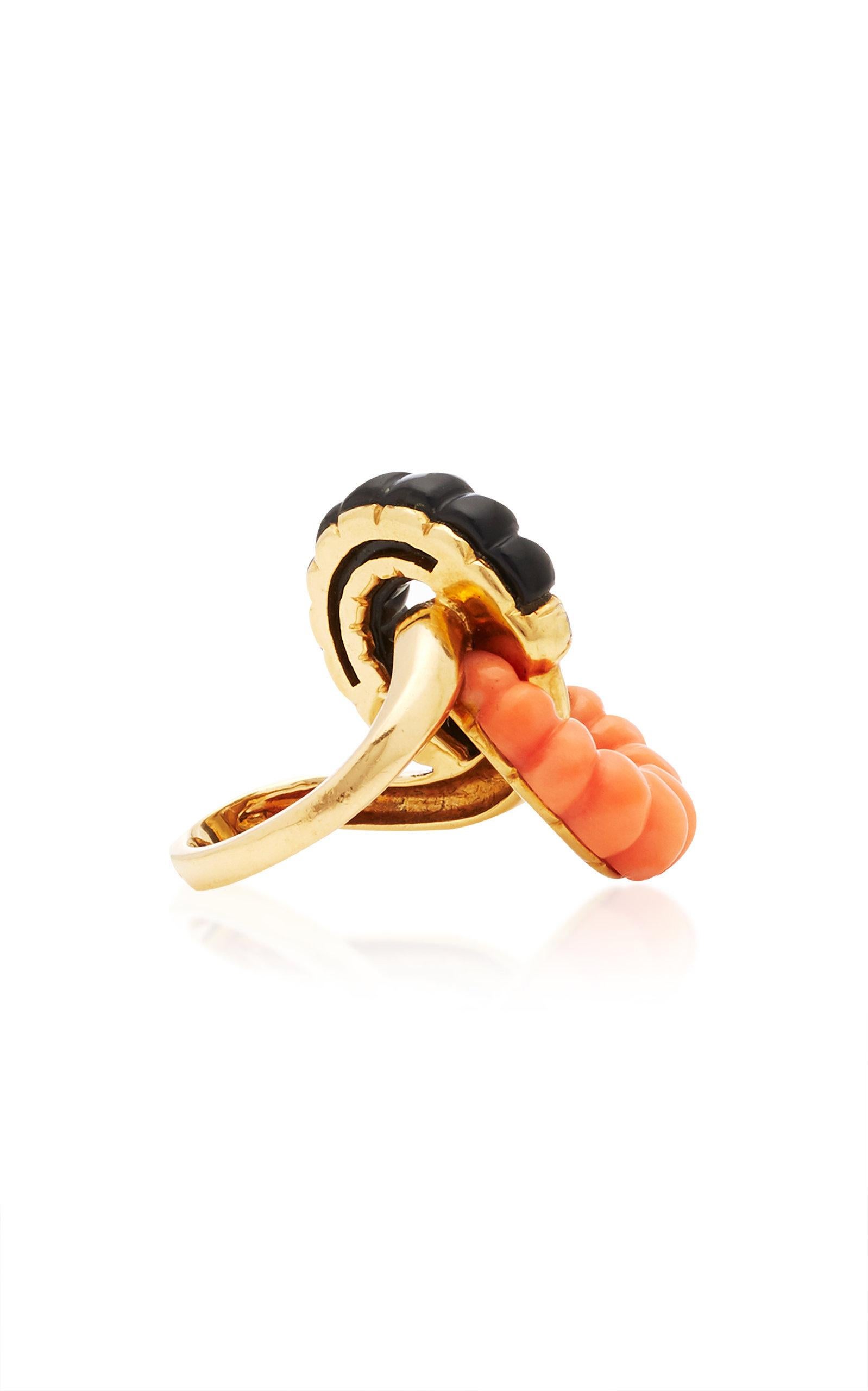 Coral Onyx Diamonds Ring For Sale 1