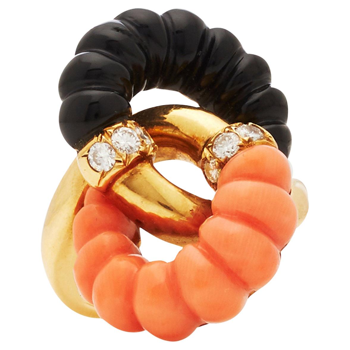 Coral Onyx Diamonds Ring For Sale