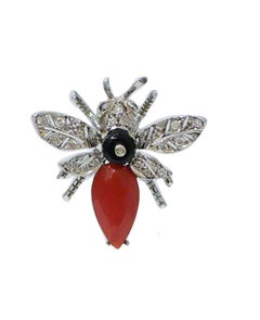 Coral, Onyx, Garnets, Diamonds, Platinum Fly Earrings.