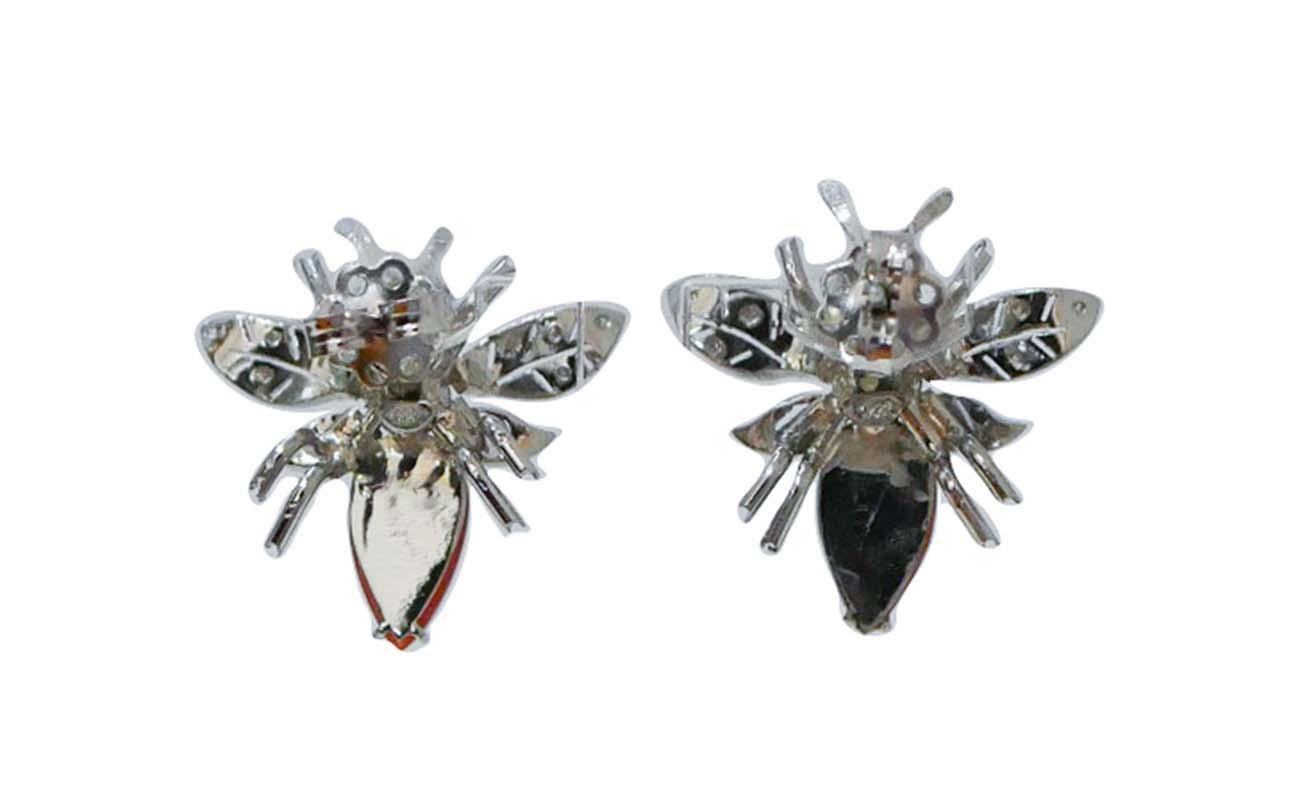 Rétro Coral, Onyx, Garnets, Diamonds, Platinum Fly Earrings. in vendita