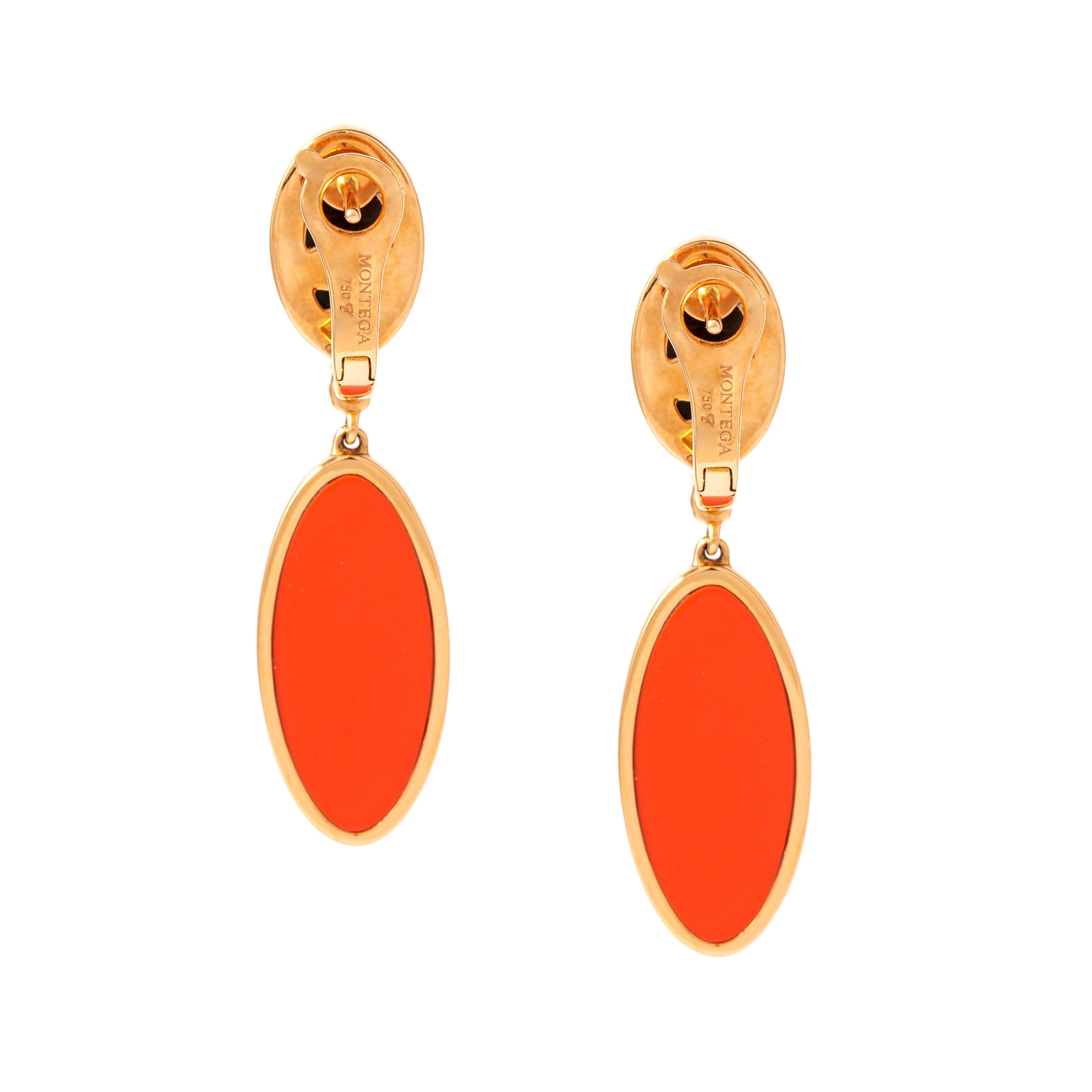 Round Cut Coral Onyx Pendant Earrings For Sale