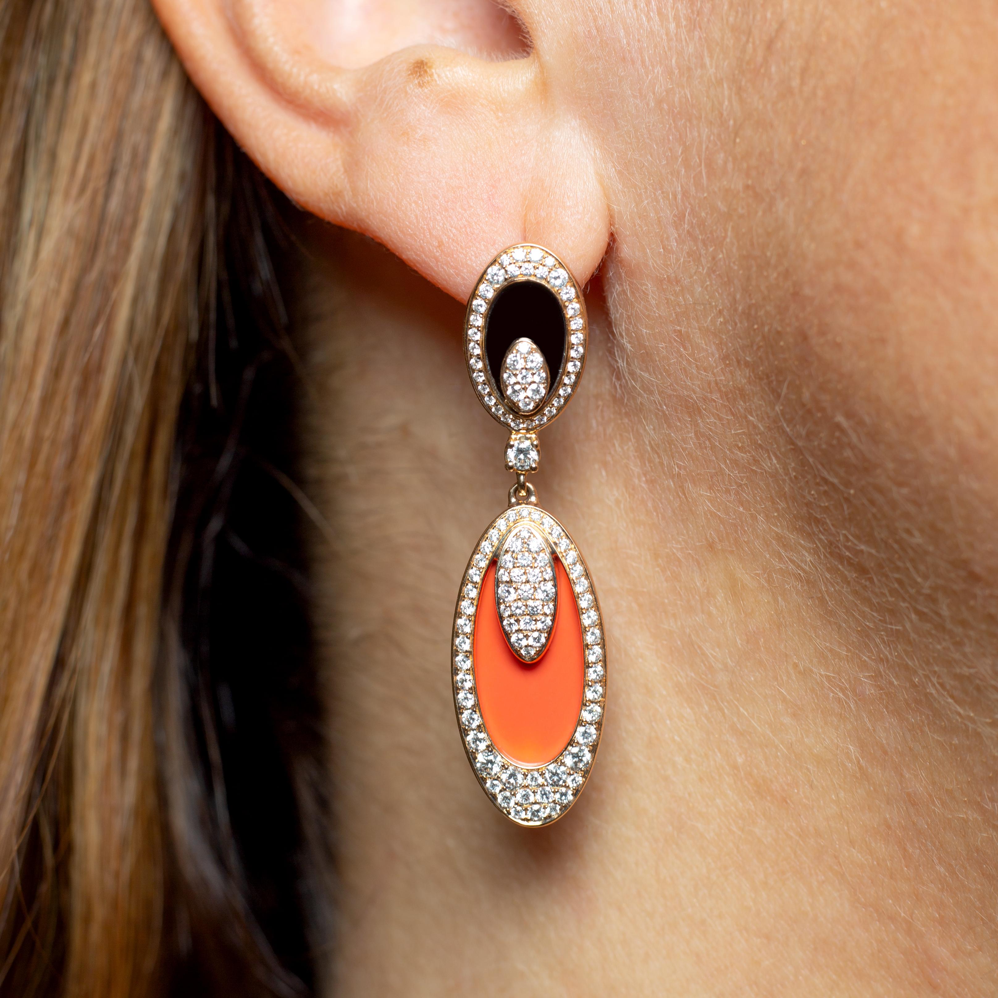 Women's Coral Onyx Pendant Earrings For Sale