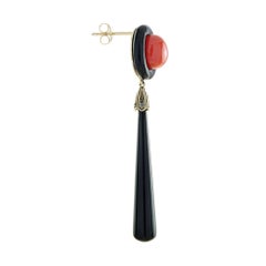 Koralle Onyx & Diamant im Rosenschliff Art Deco Stil Tropfen Gold Ohrringe