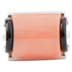 Coral, Onyx, Tsavorite, Diamonds, Platinum Ring.