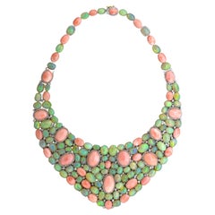 Used Coral Opal Diamond Sterling Silver Necklace