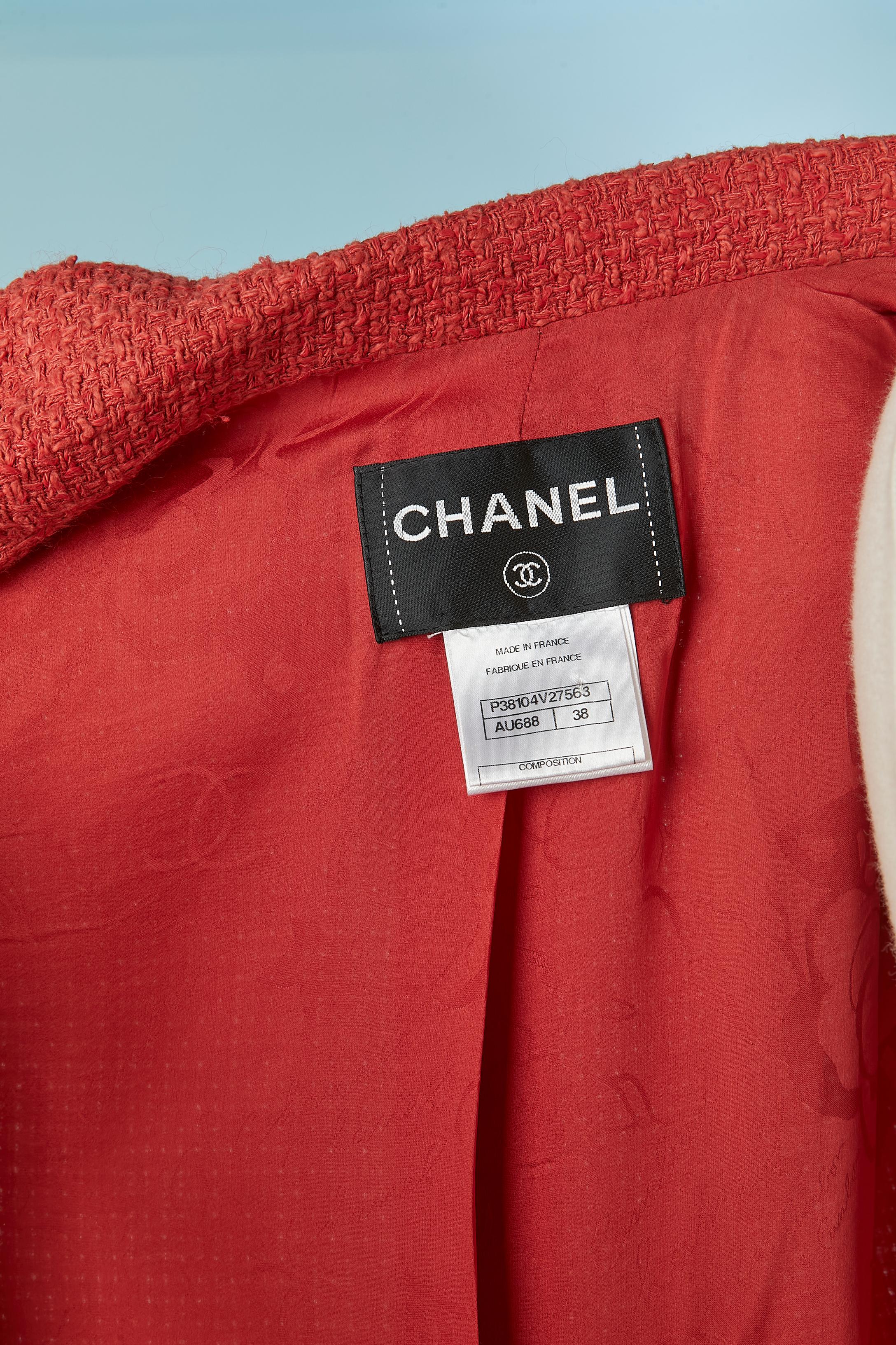 Coral orange single breasted jacket open on the side and chain CHANEL For Sale 7