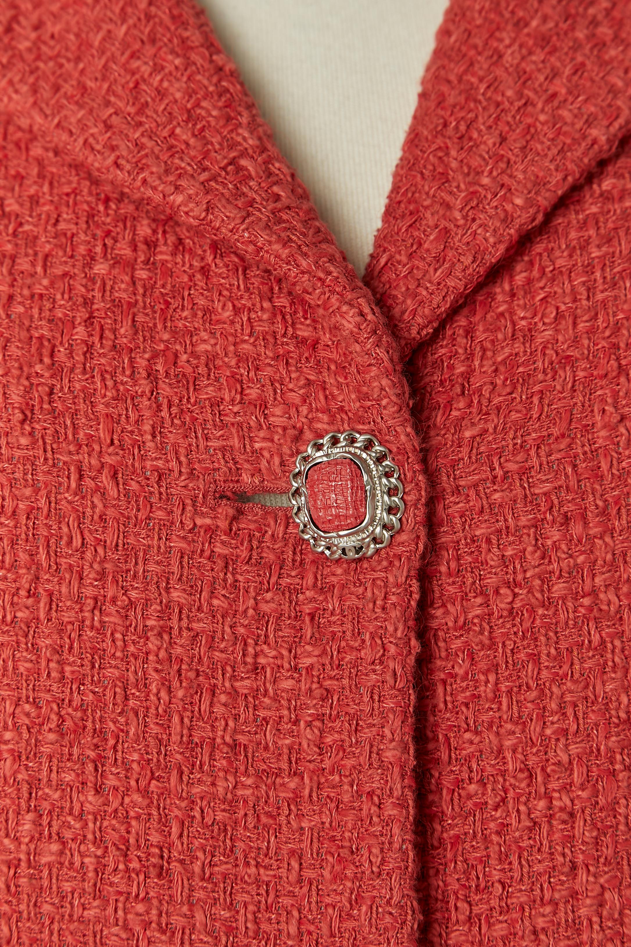 Red Coral orange single breasted jacket open on the side and chain CHANEL For Sale