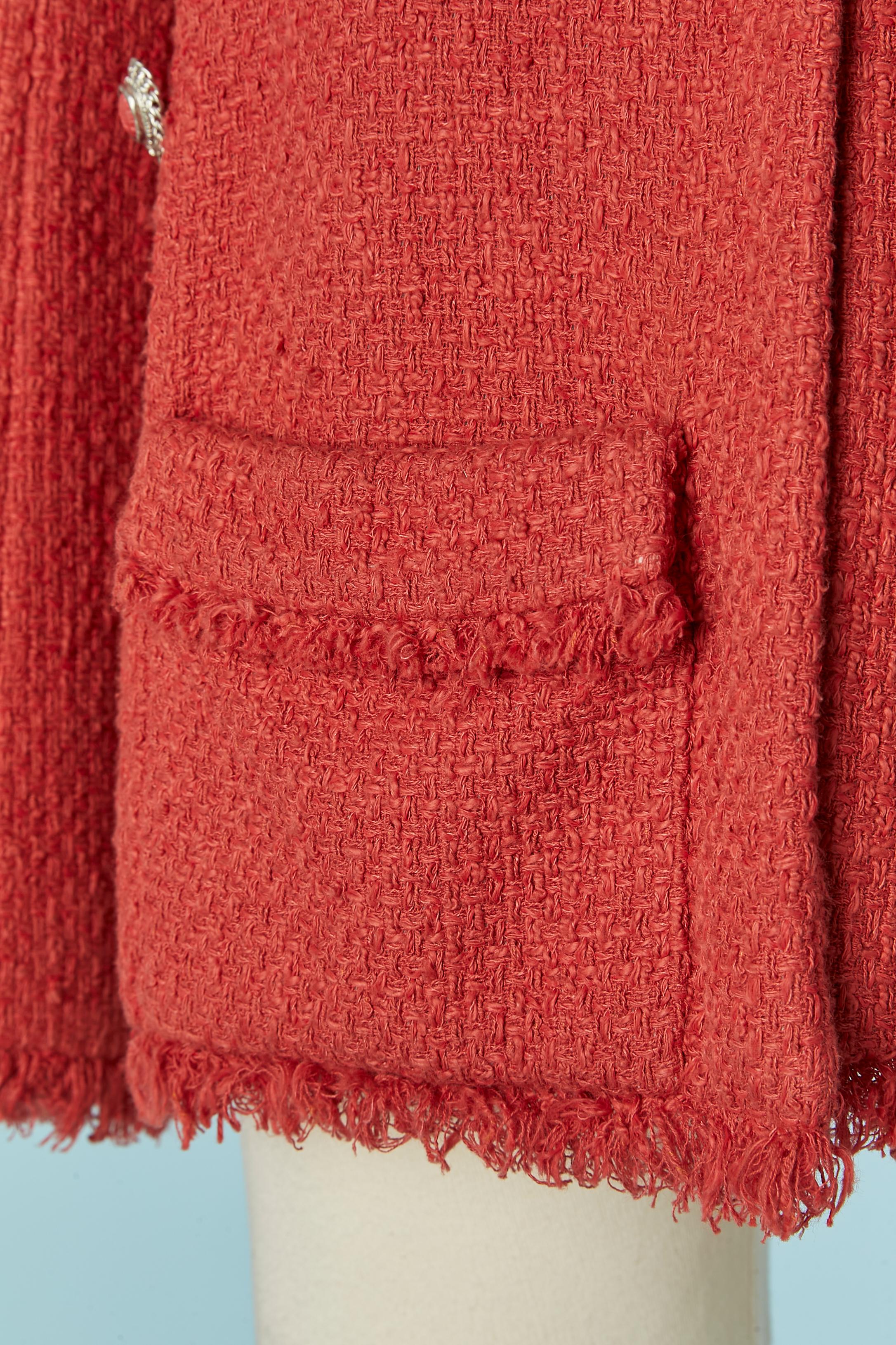 Coral orange single breasted jacket open on the side and chain CHANEL In Excellent Condition For Sale In Saint-Ouen-Sur-Seine, FR