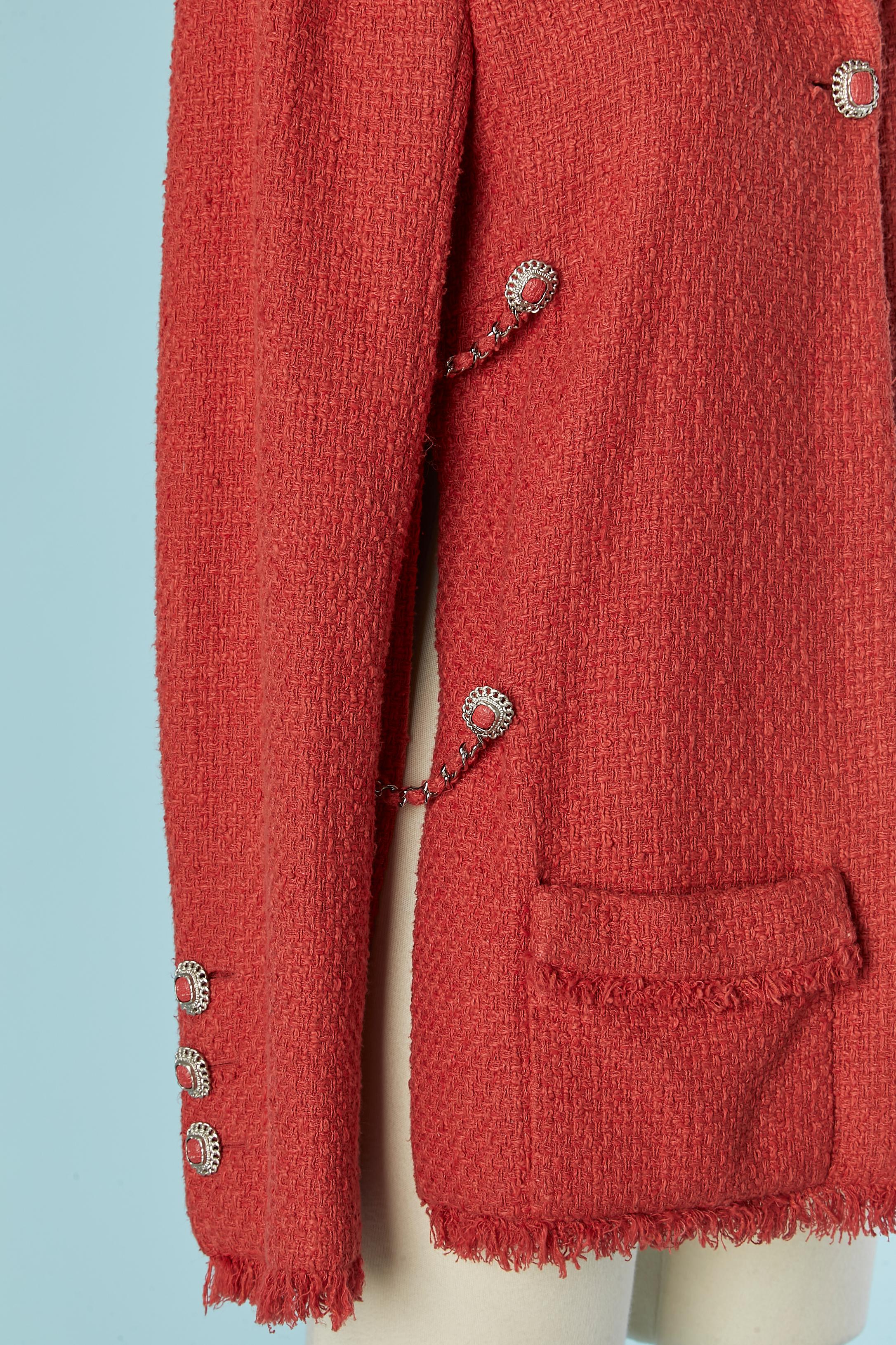 Women's Coral orange single breasted jacket open on the side and chain CHANEL For Sale