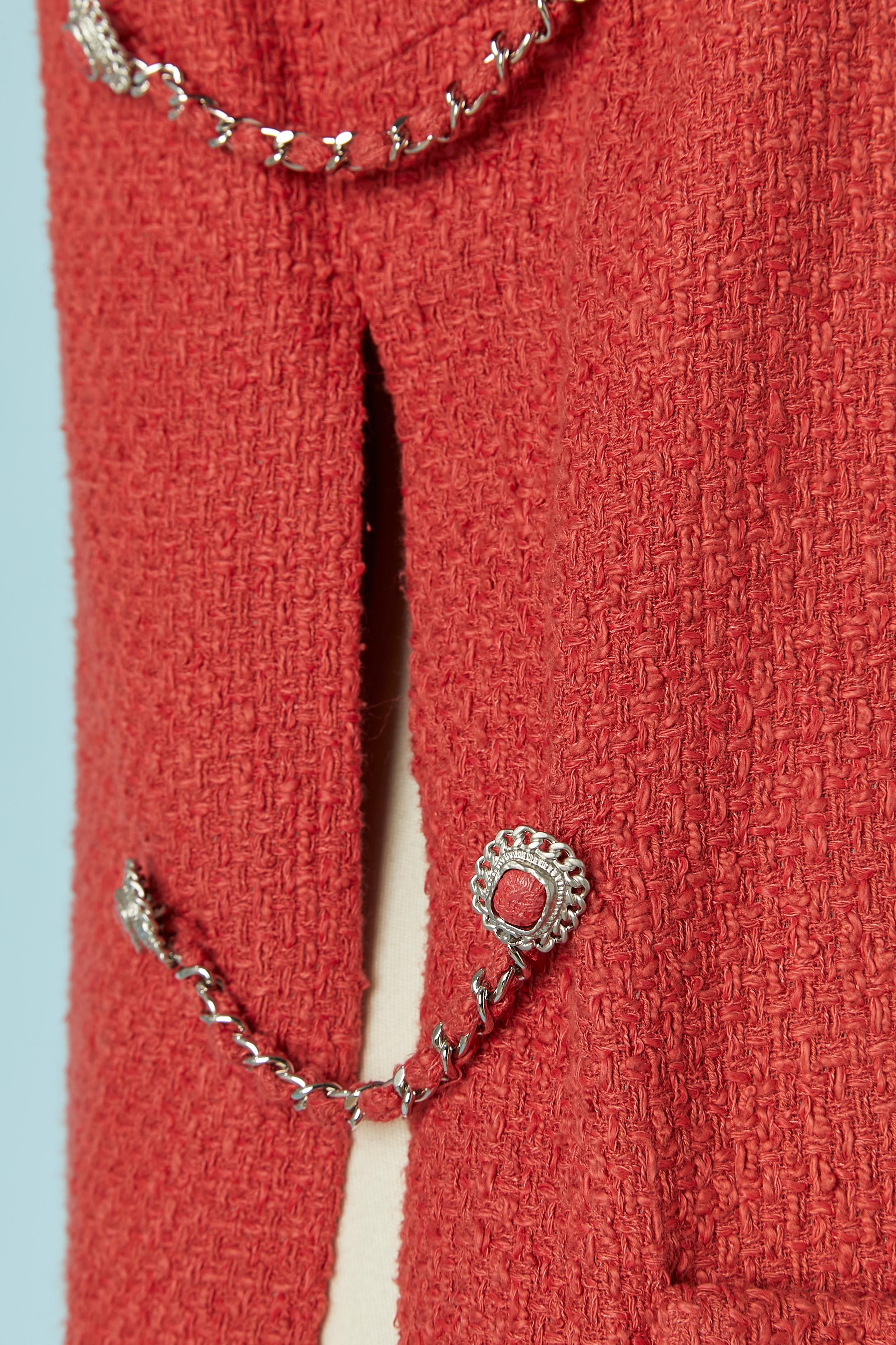 Coral orange single breasted jacket open on the side and chain CHANEL For Sale 1
