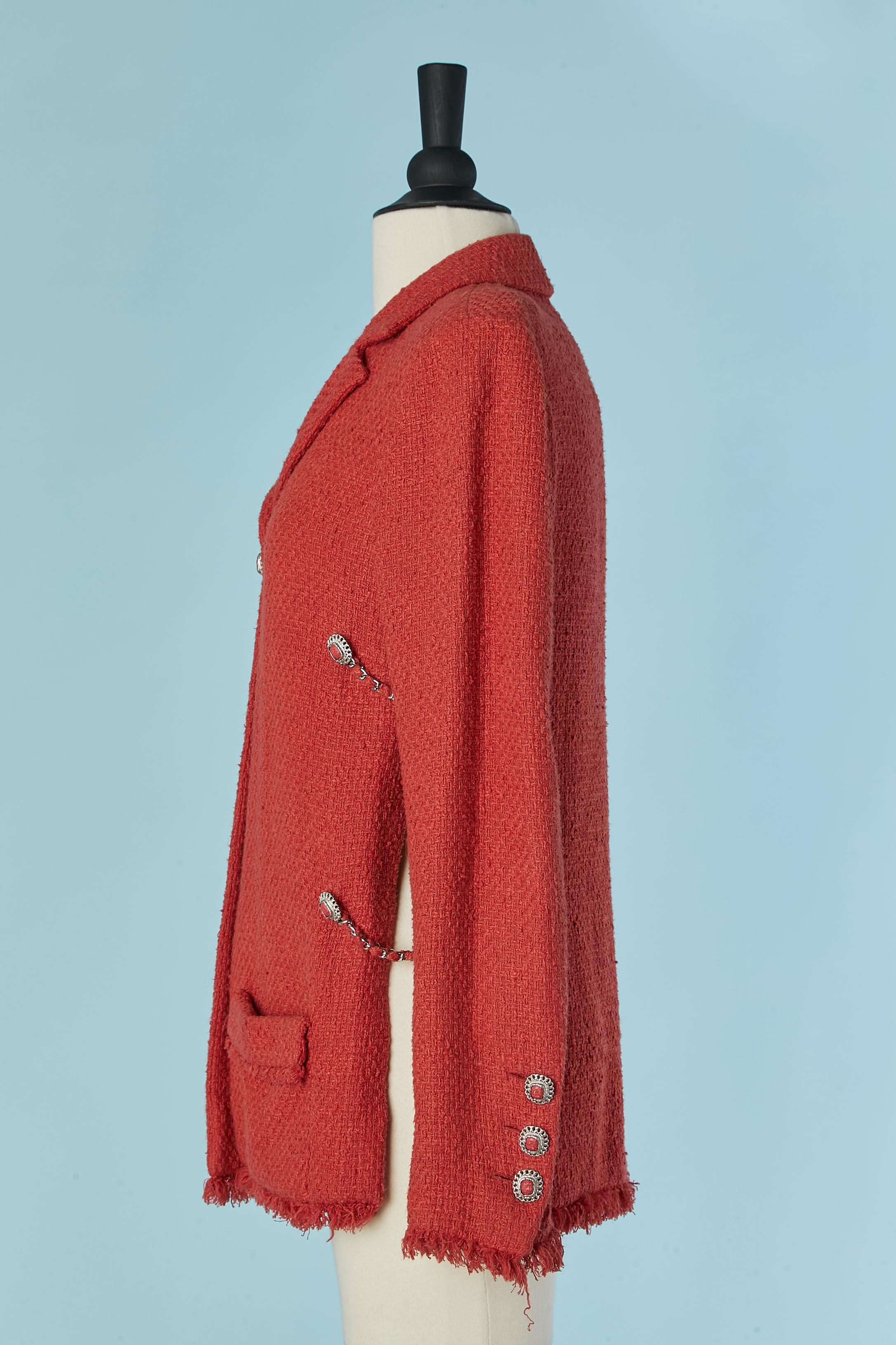Coral orange single breasted jacket open on the side and chain CHANEL For Sale 2