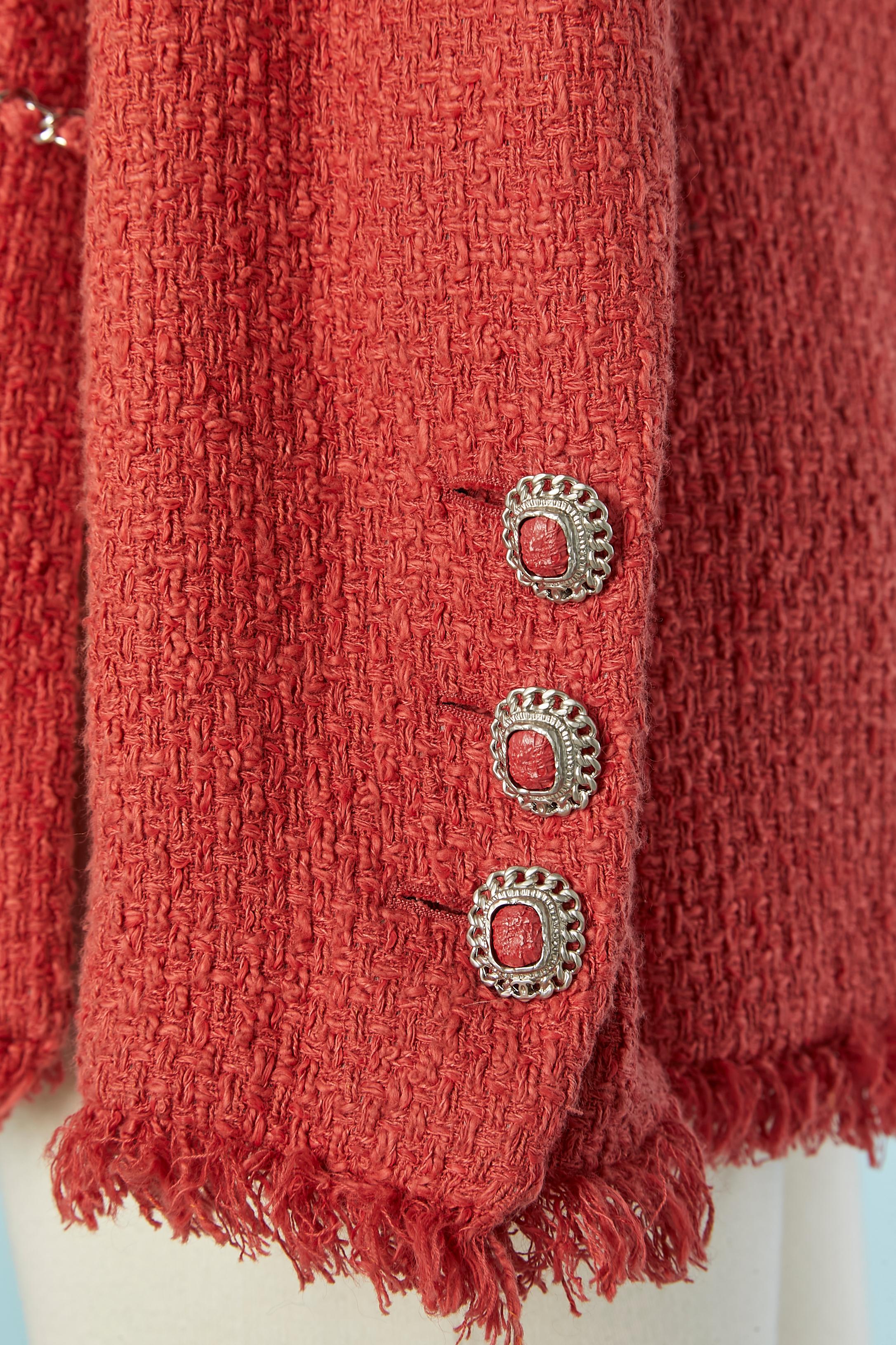 Coral orange single breasted jacket open on the side and chain CHANEL For Sale 3