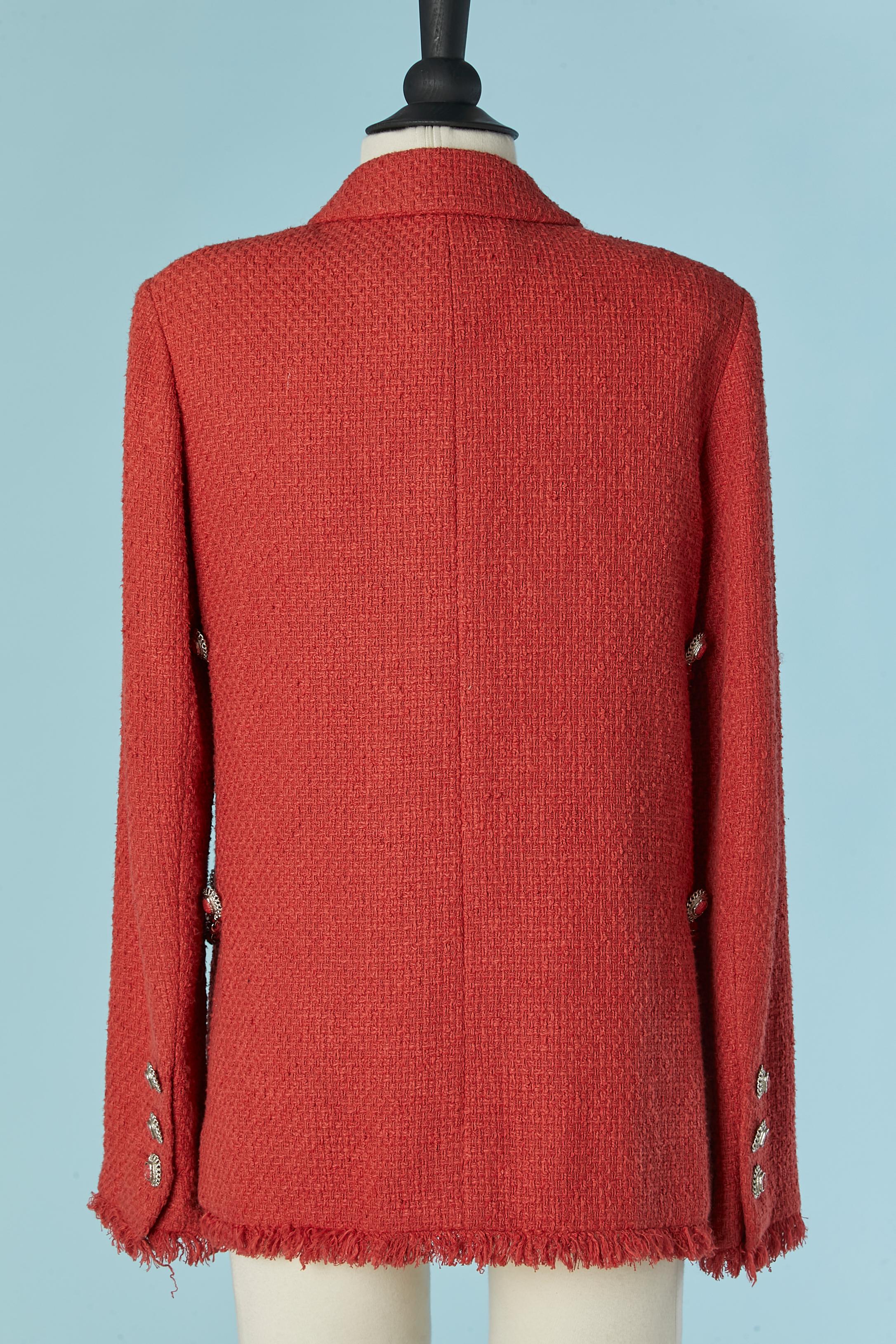 Coral orange single breasted jacket open on the side and chain CHANEL For Sale 4