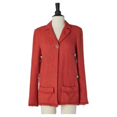 Coral orange single breasted jacket open on the side and chain CHANEL