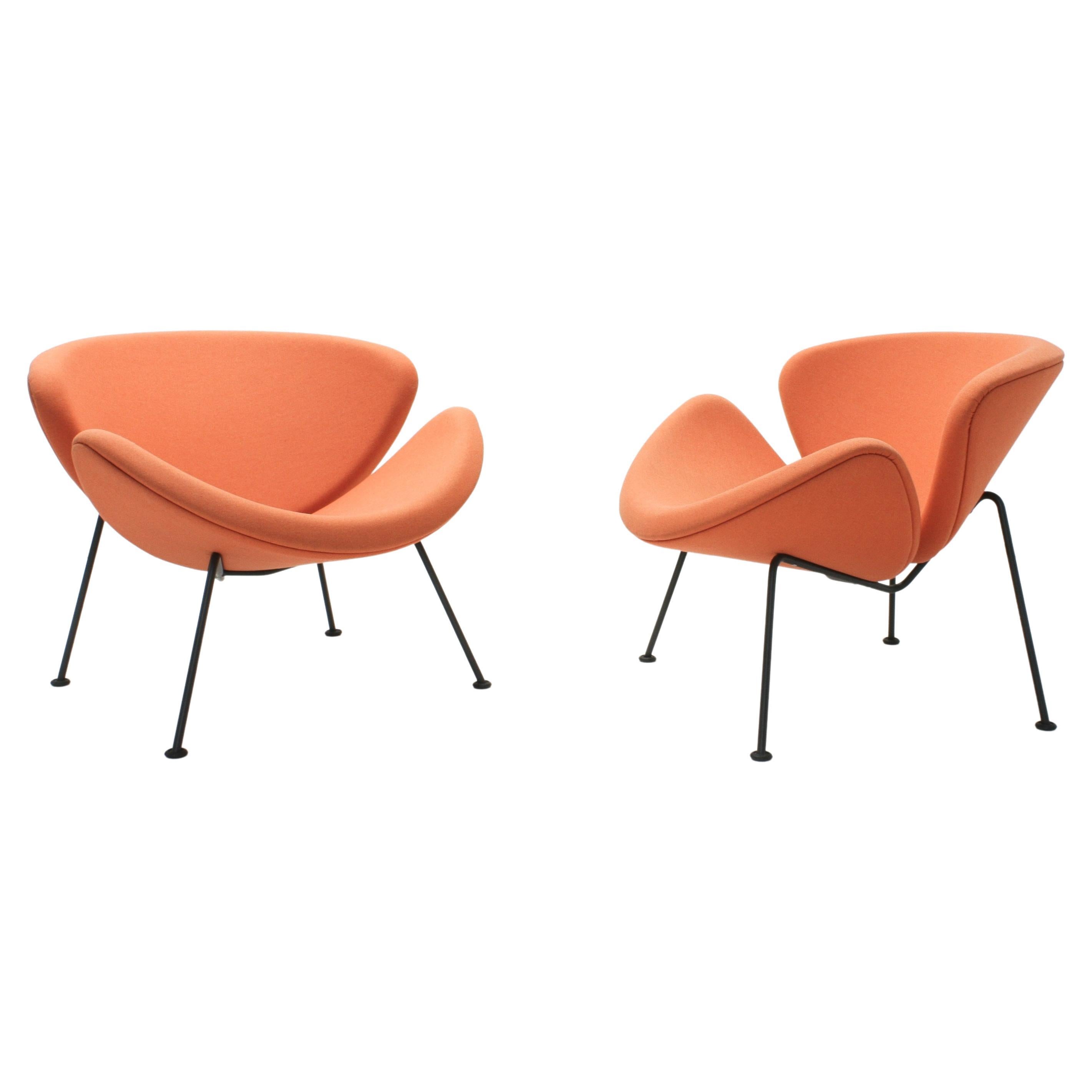 Coral Orange Slice Lounge Chairs by Pierre Paulin for Artifort, Set of 2 For Sale