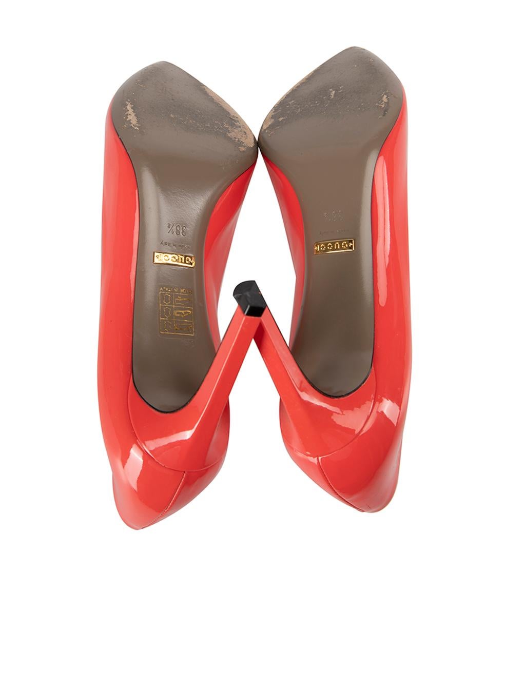 Women's Coral Patent Leather Point Toe Pumps Size IT 38.5 For Sale