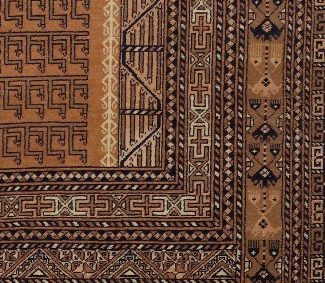 Hand-Woven Coral Peach Rust Turkman Ersari Afghan Hachlu Wool Hand Knotted Rug or Tapestry For Sale