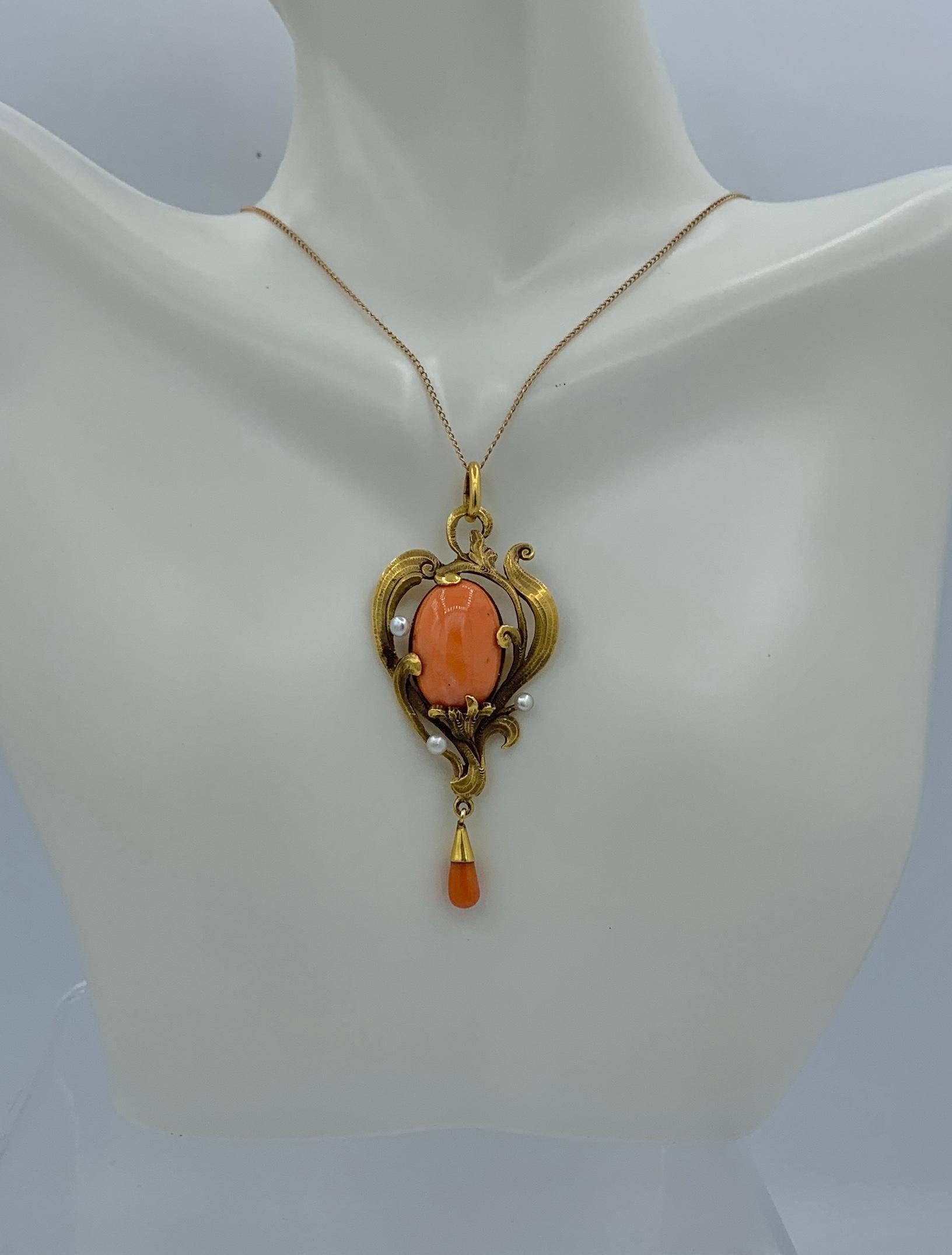 coral and pearl pendant